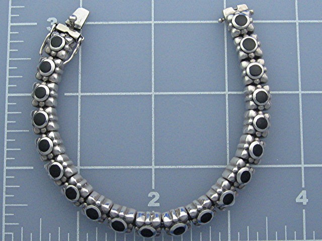 Sterling Silver Black Onyx bracelet Push Clasp
