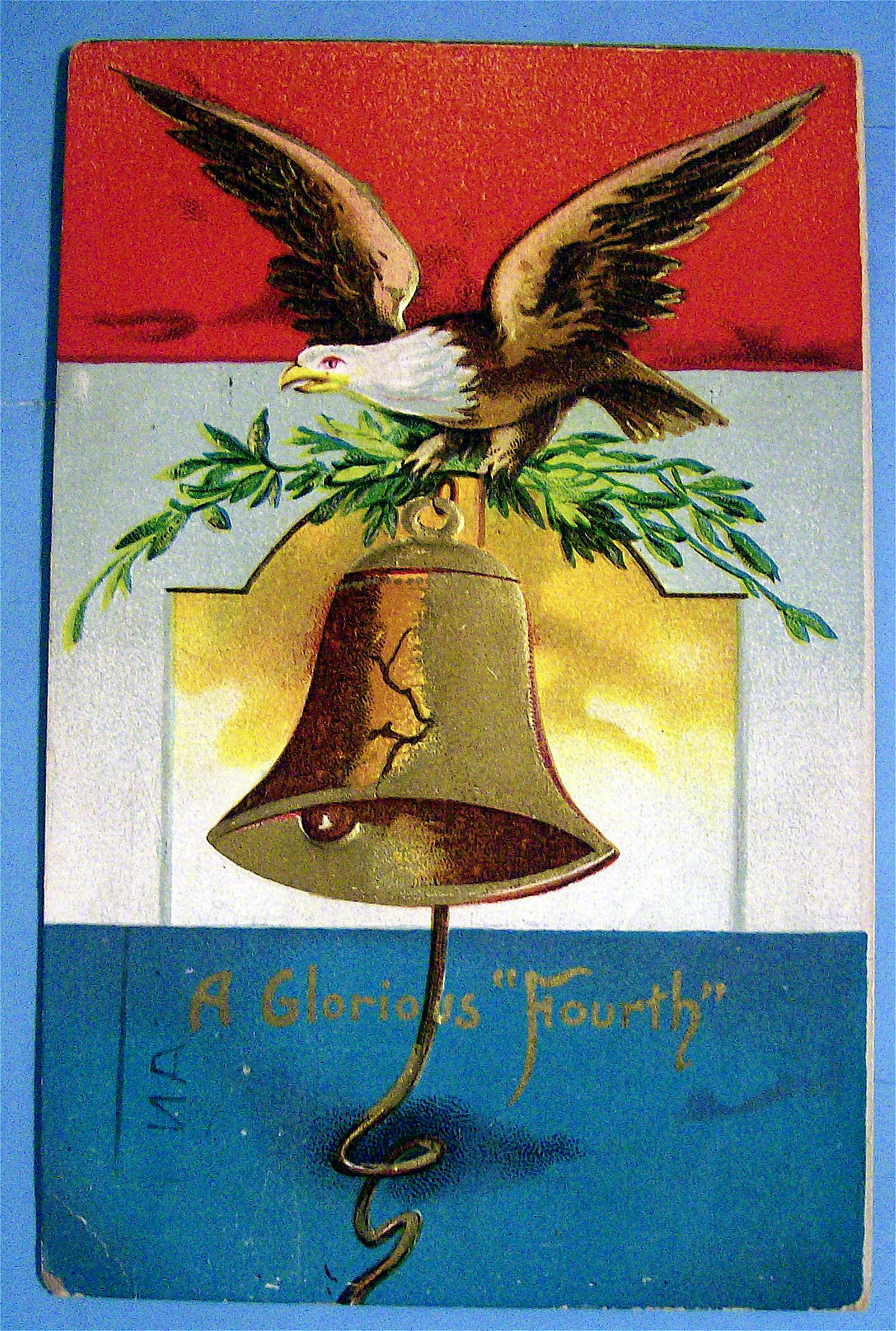 An Eagle On A Tree Branch with a Hanging Bell Postcard