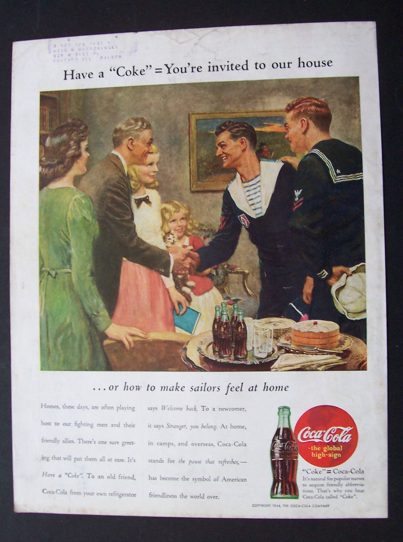 1944 Coca-Cola (Coke) with Two Sailors Meeting a Man