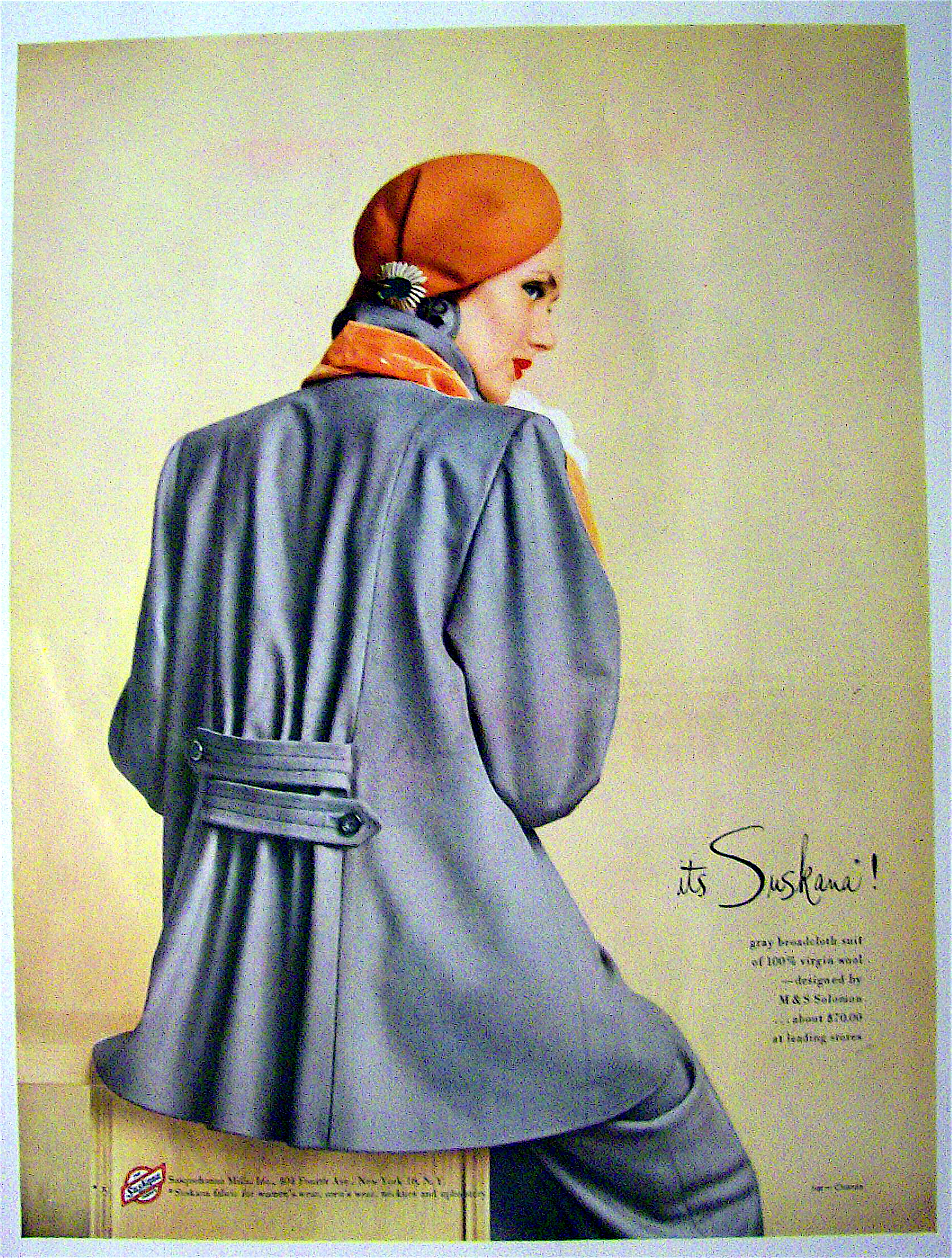 1948 Suskana Fabrics w/ Woman in Gray Broadcloth Suit
