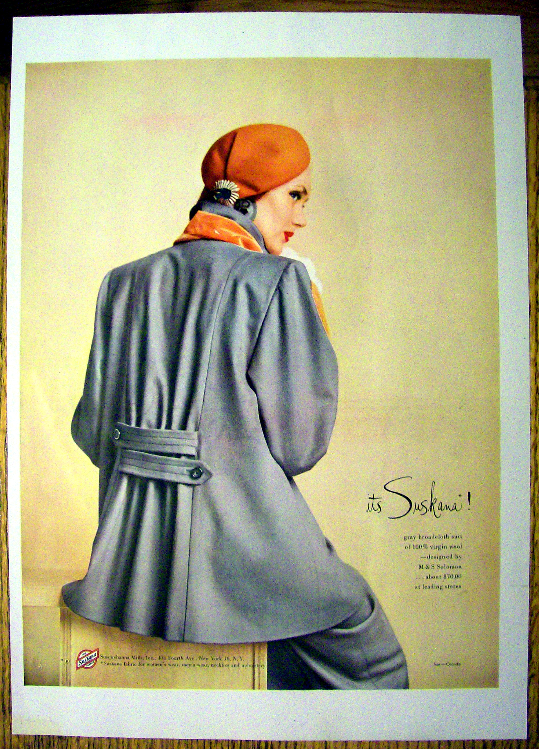 1948 Suskana Fabrics w/ Woman in Gray Broadcloth Suit