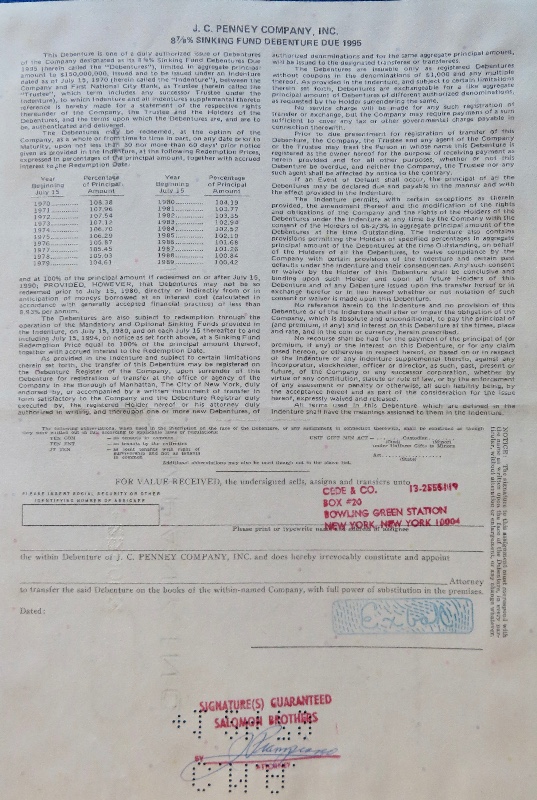 1978 J. C. Penney Company Incorporated Stock Certificate