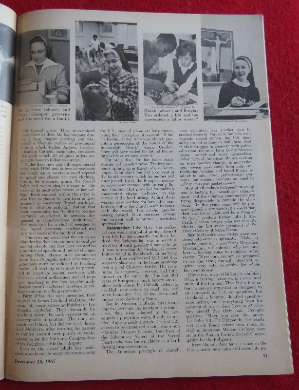 Newsweek Magazine December 25, 1967 The Nun: Going Modern