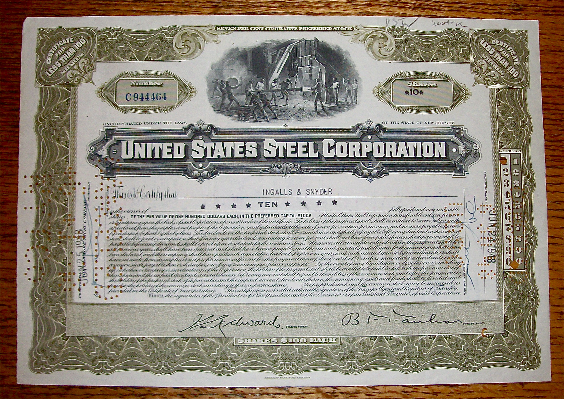 1948 United States Steel Corporation Stock Certificate