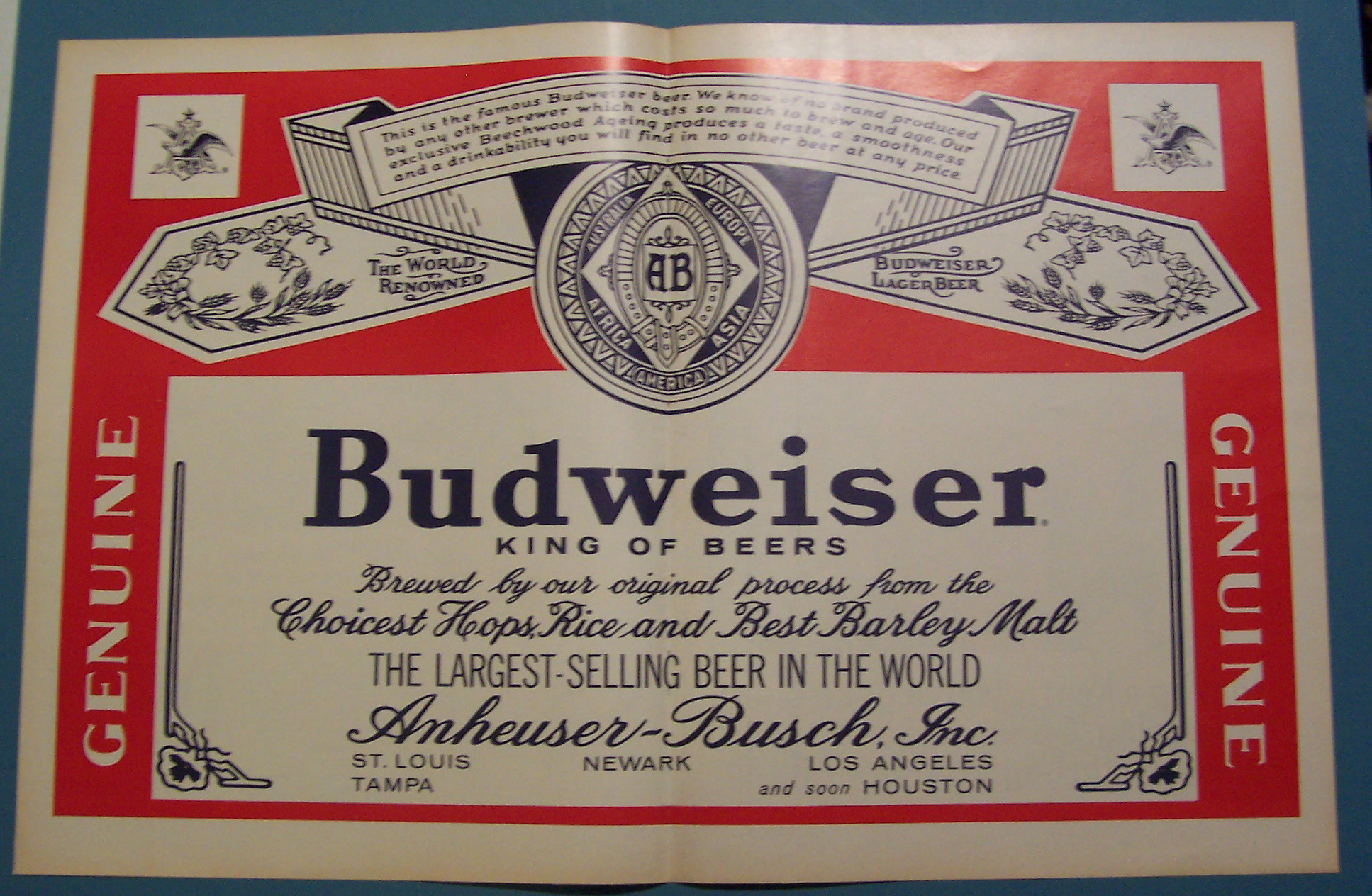 1965 Budweiser Beer with the Budweiser Label