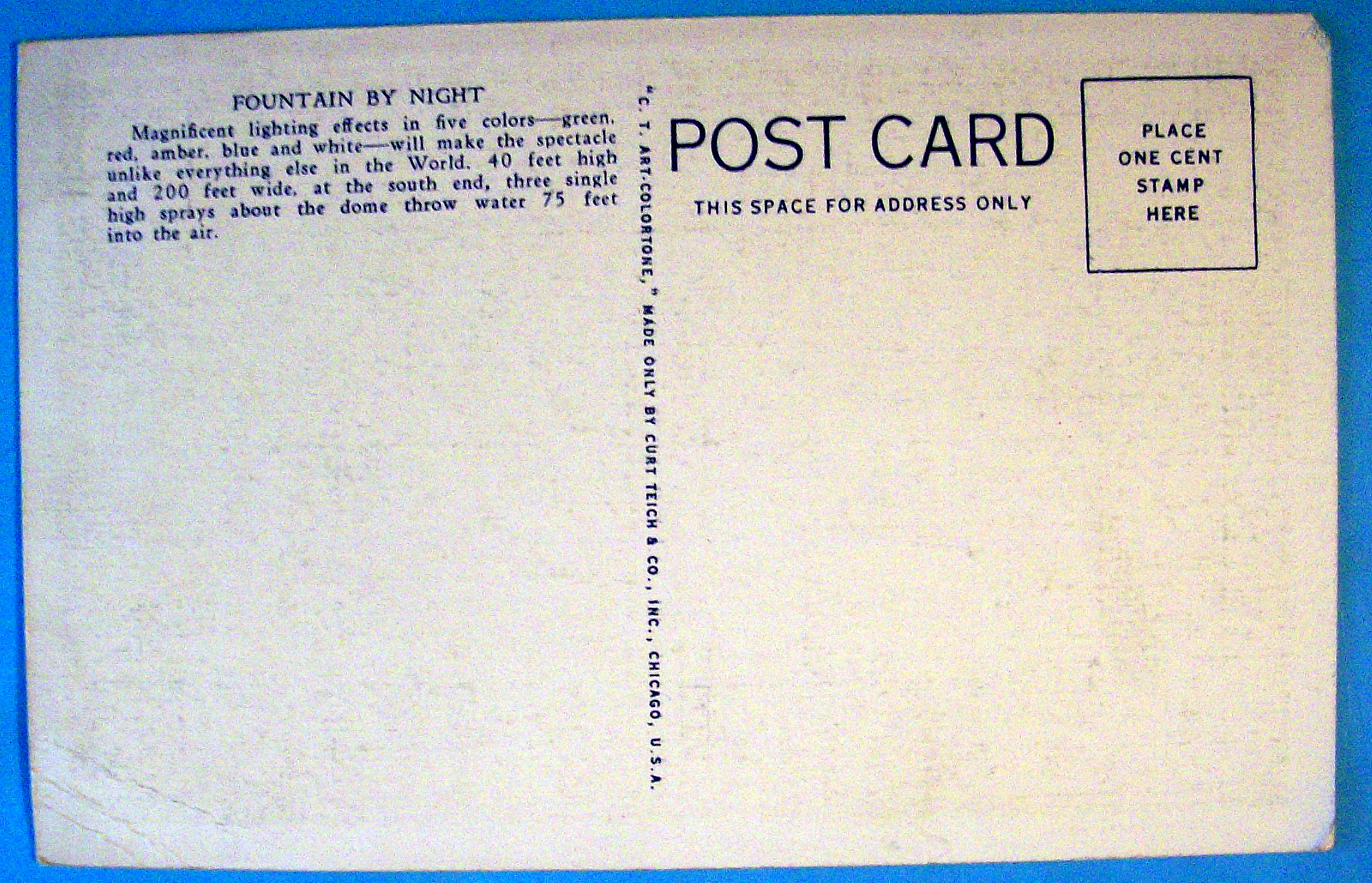 Fountain By Night Postcard (Chicago World's Fair)