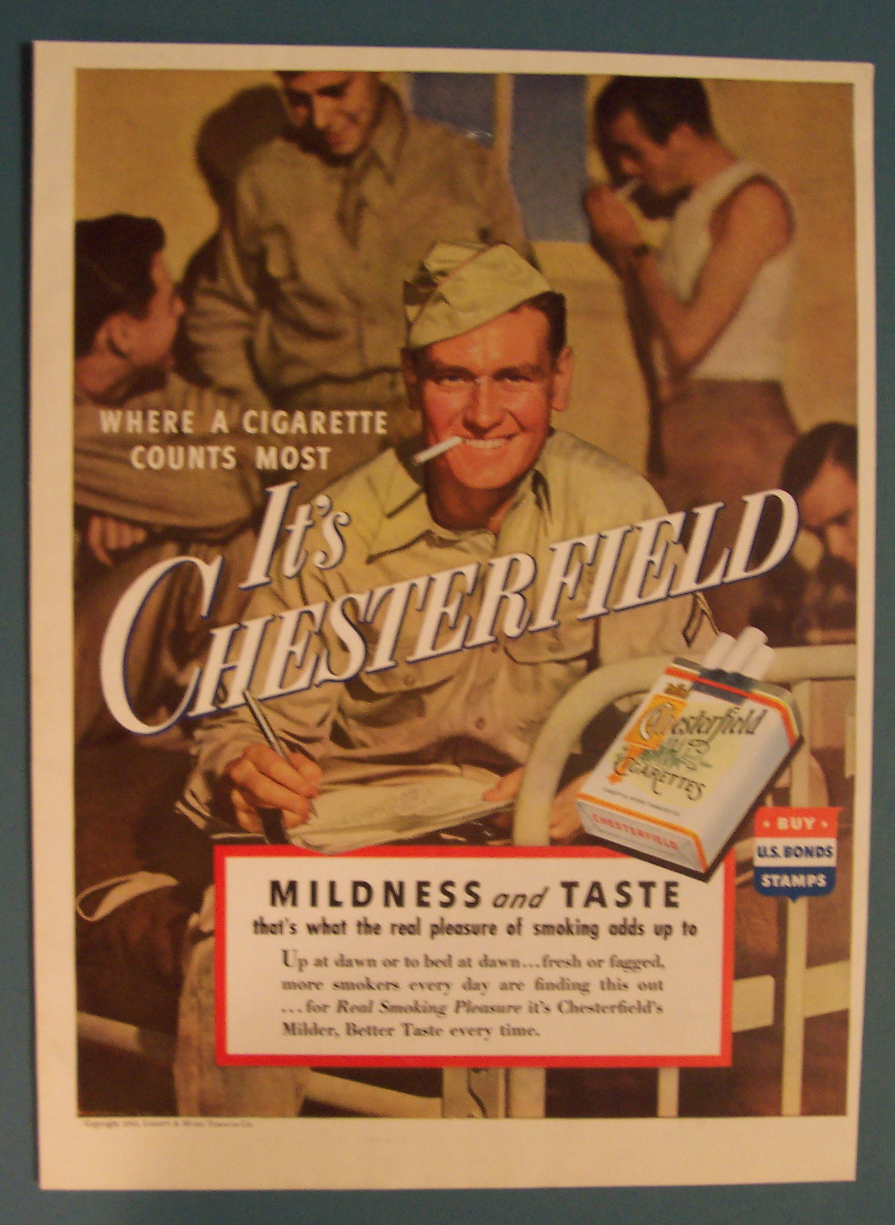 1943 Chesterfield Cigarettes with Soldier & Cigarette