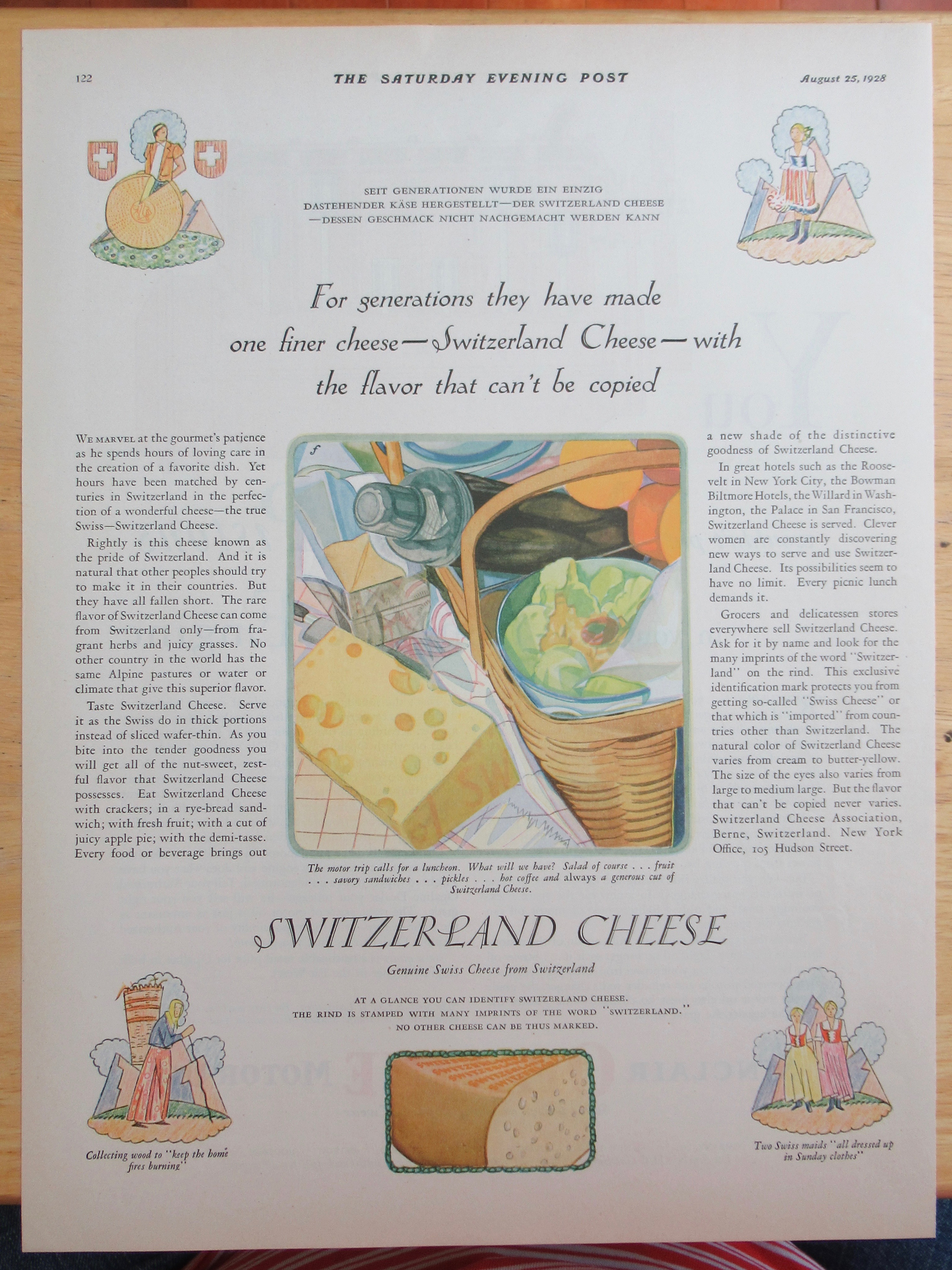 1928 Switzerland Cheese with Cheese & Picnic Basket