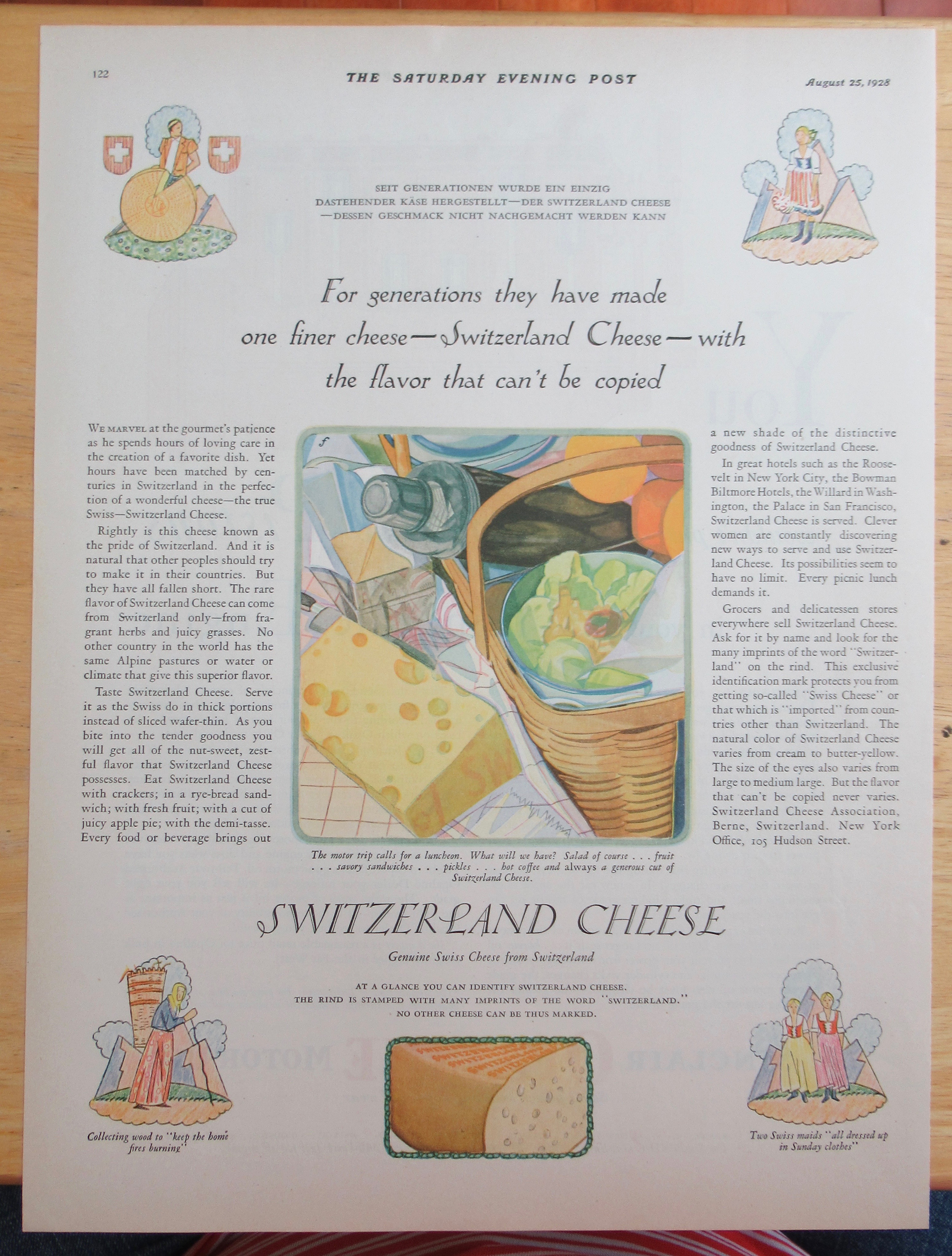 1928 Switzerland Cheese with Cheese & Picnic Basket