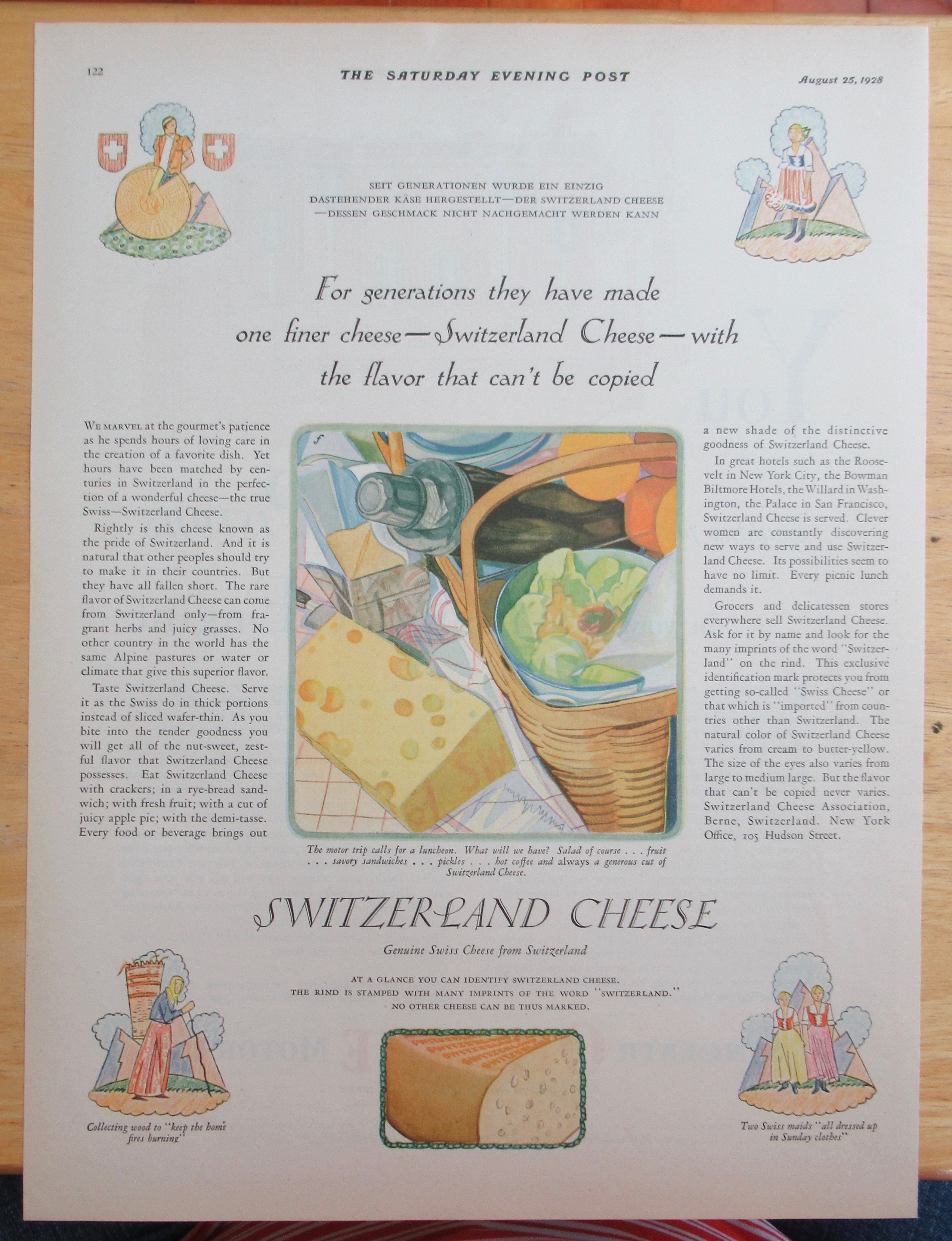 1928 Switzerland Cheese with Cheese & Picnic Basket
