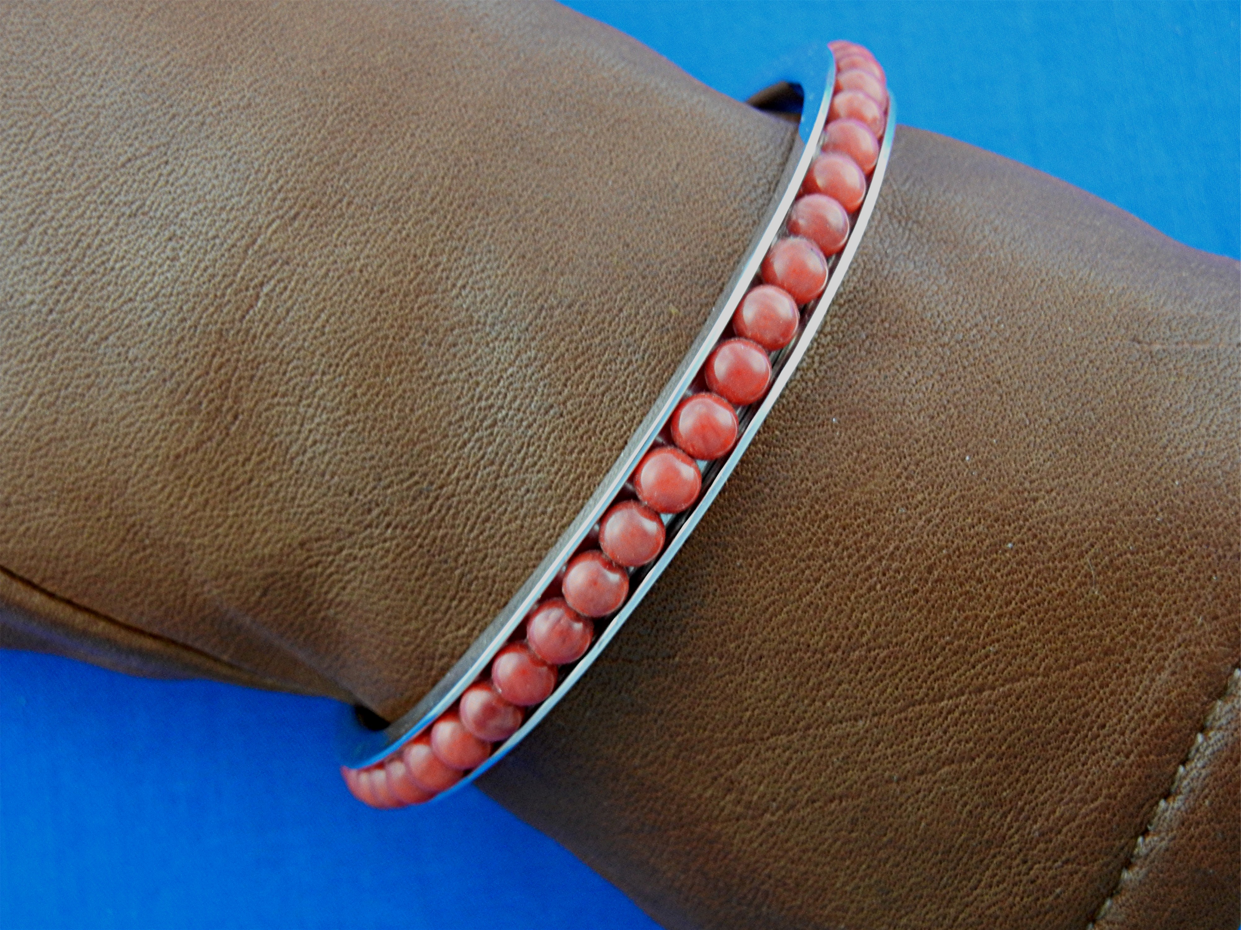 Navajo Sterling Silver Mediterranean Coral Bracelet