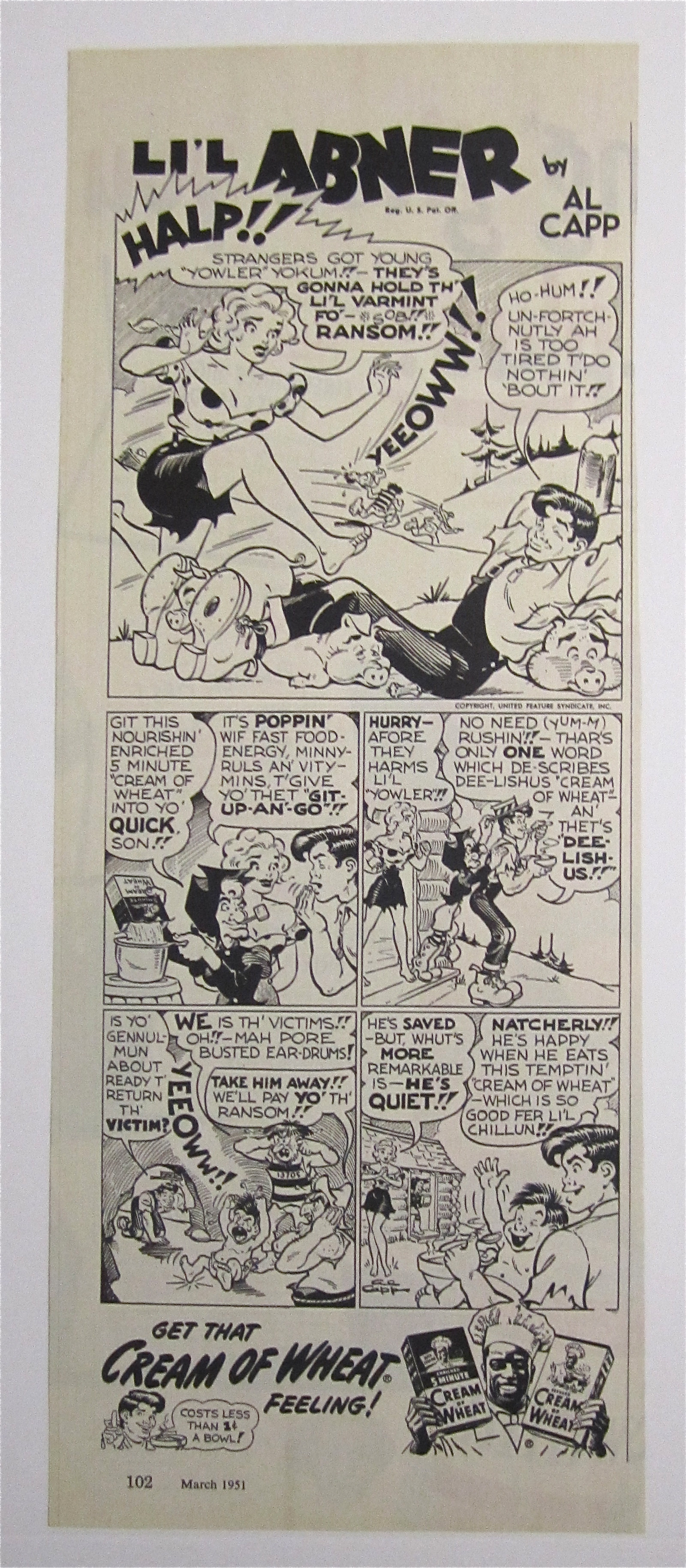 1951 Cream Of Wheat Cereal w/Little Abner by Al Capp