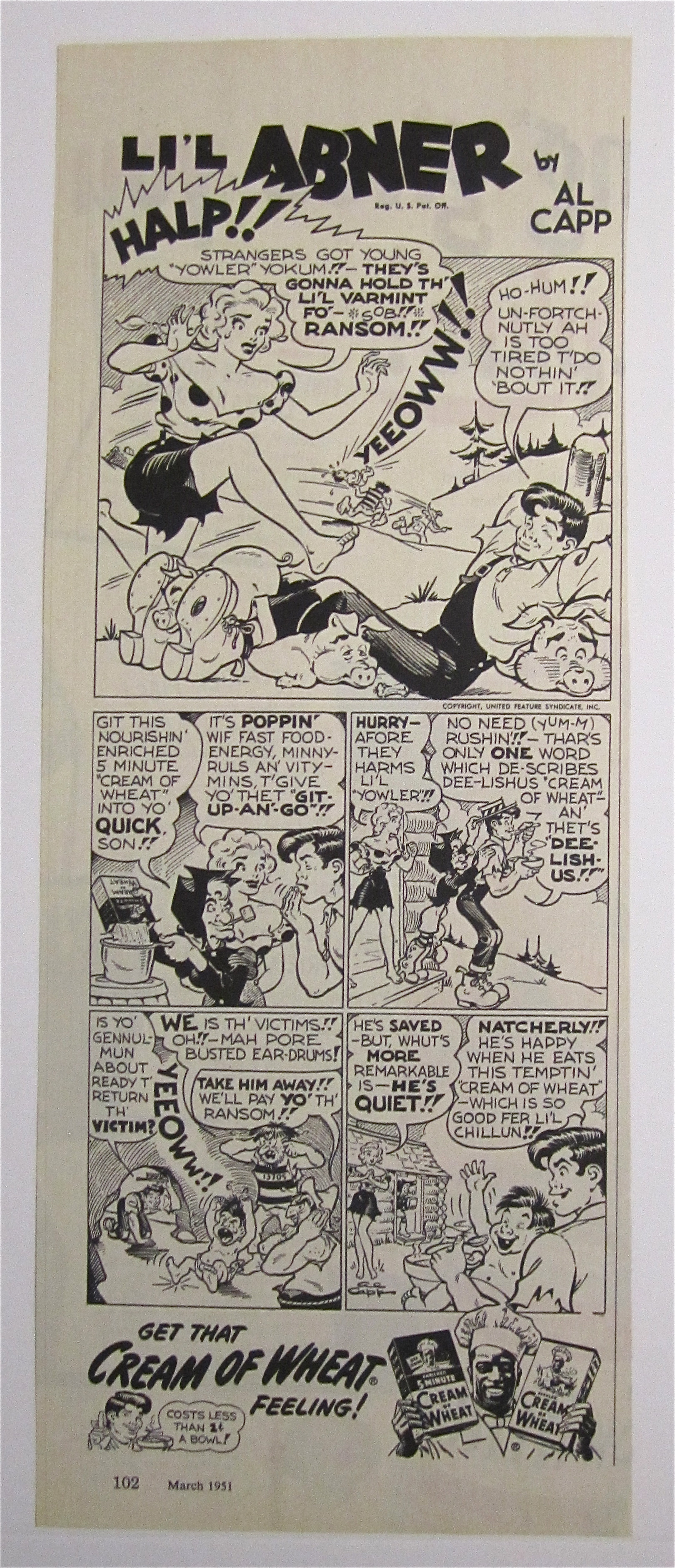 1951 Cream Of Wheat Cereal w/Little Abner by Al Capp