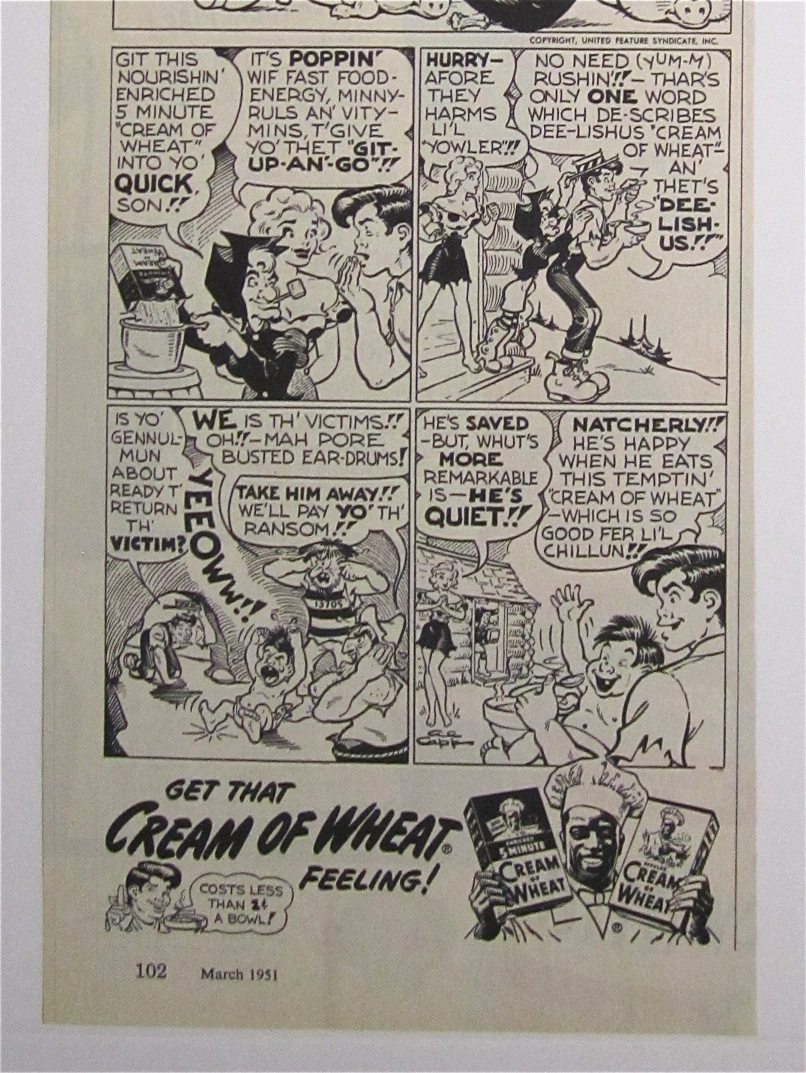1951 Cream Of Wheat Cereal w/Little Abner by Al Capp