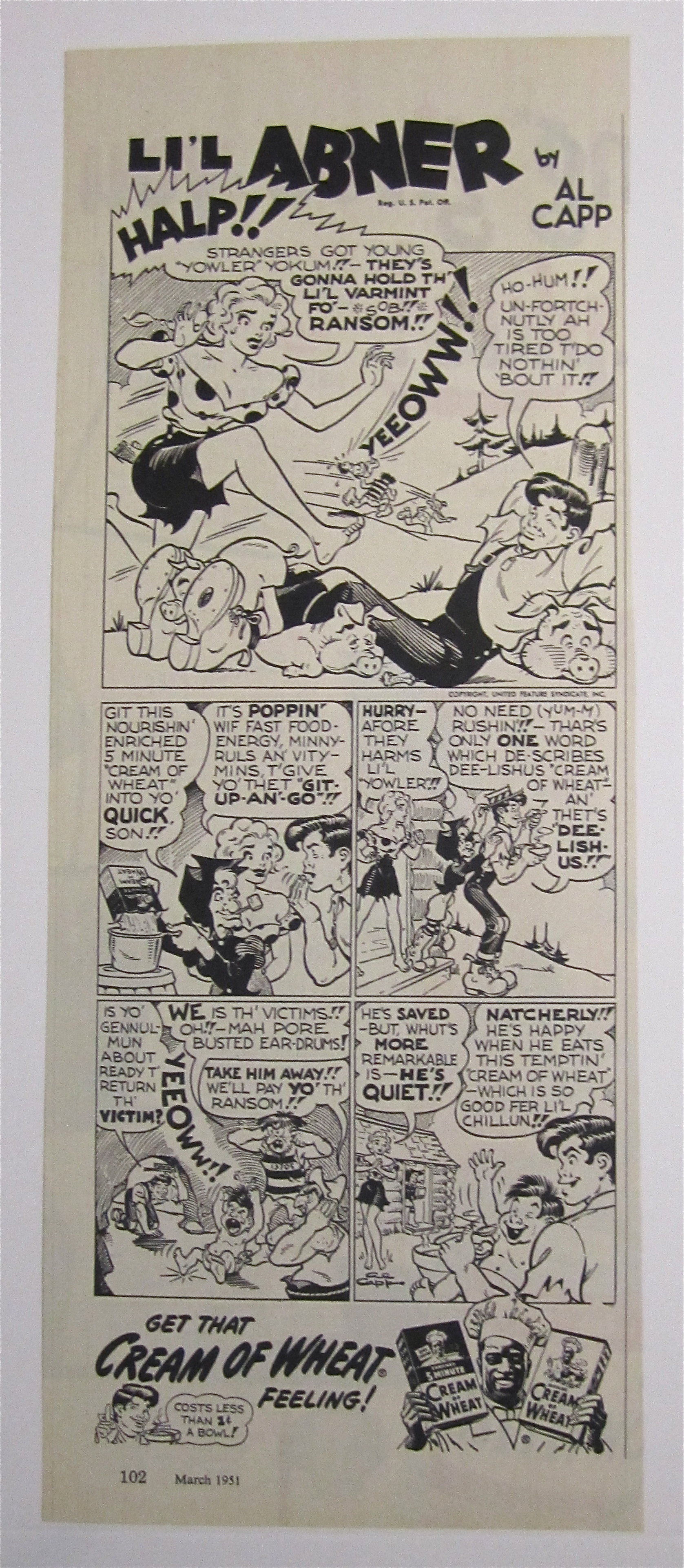 1951 Cream Of Wheat Cereal w/Little Abner by Al Capp