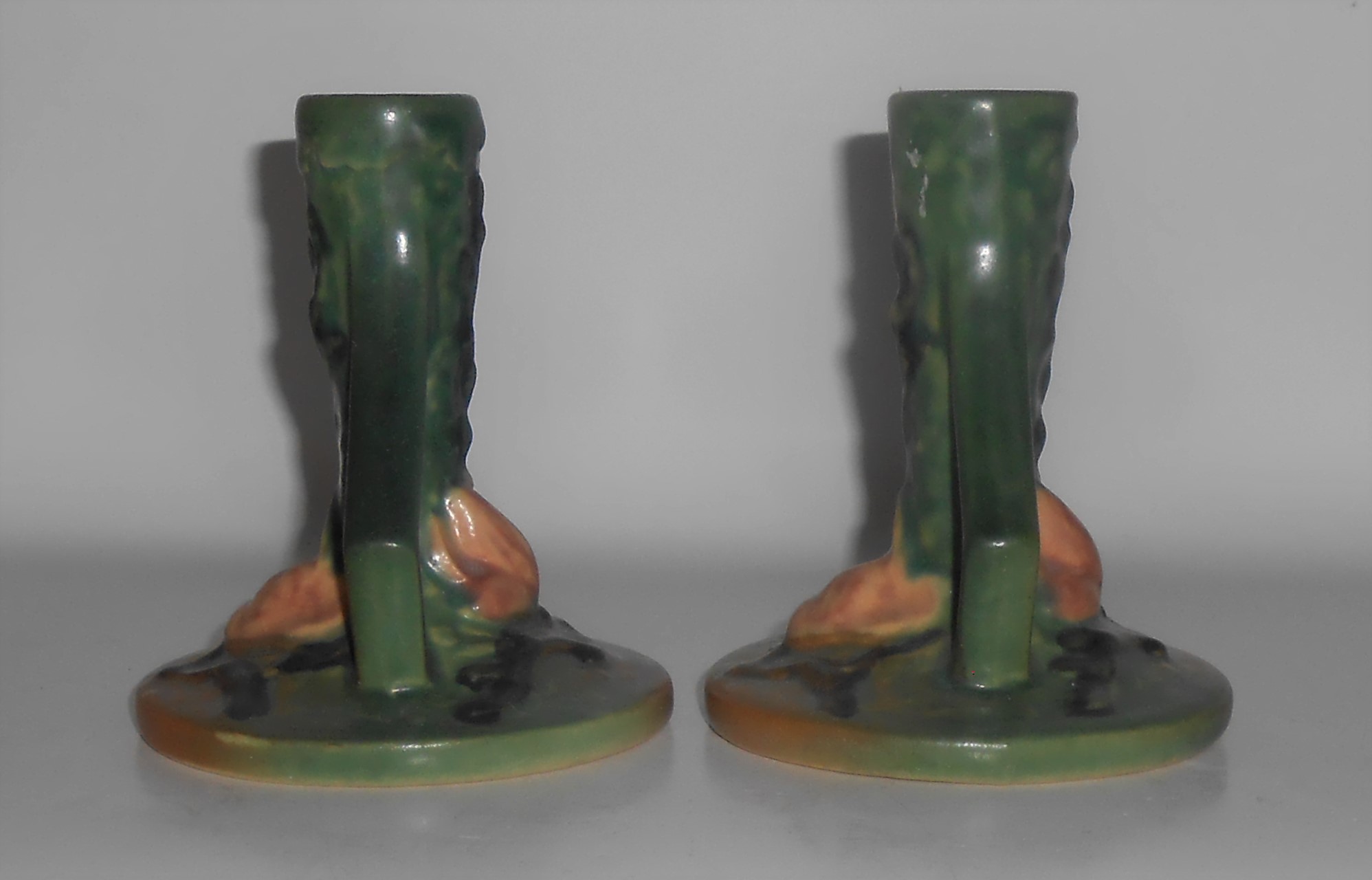 Roseville Art Pottery Pair Green Magnolia #1157 Candle