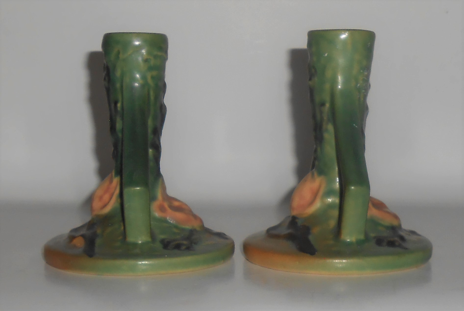 Roseville Art Pottery Pair Green Magnolia #1157 Candle