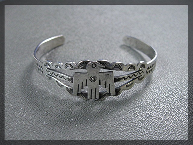 Navajo Fred Harvey Era Sterling Silver Thunderbird Cuff