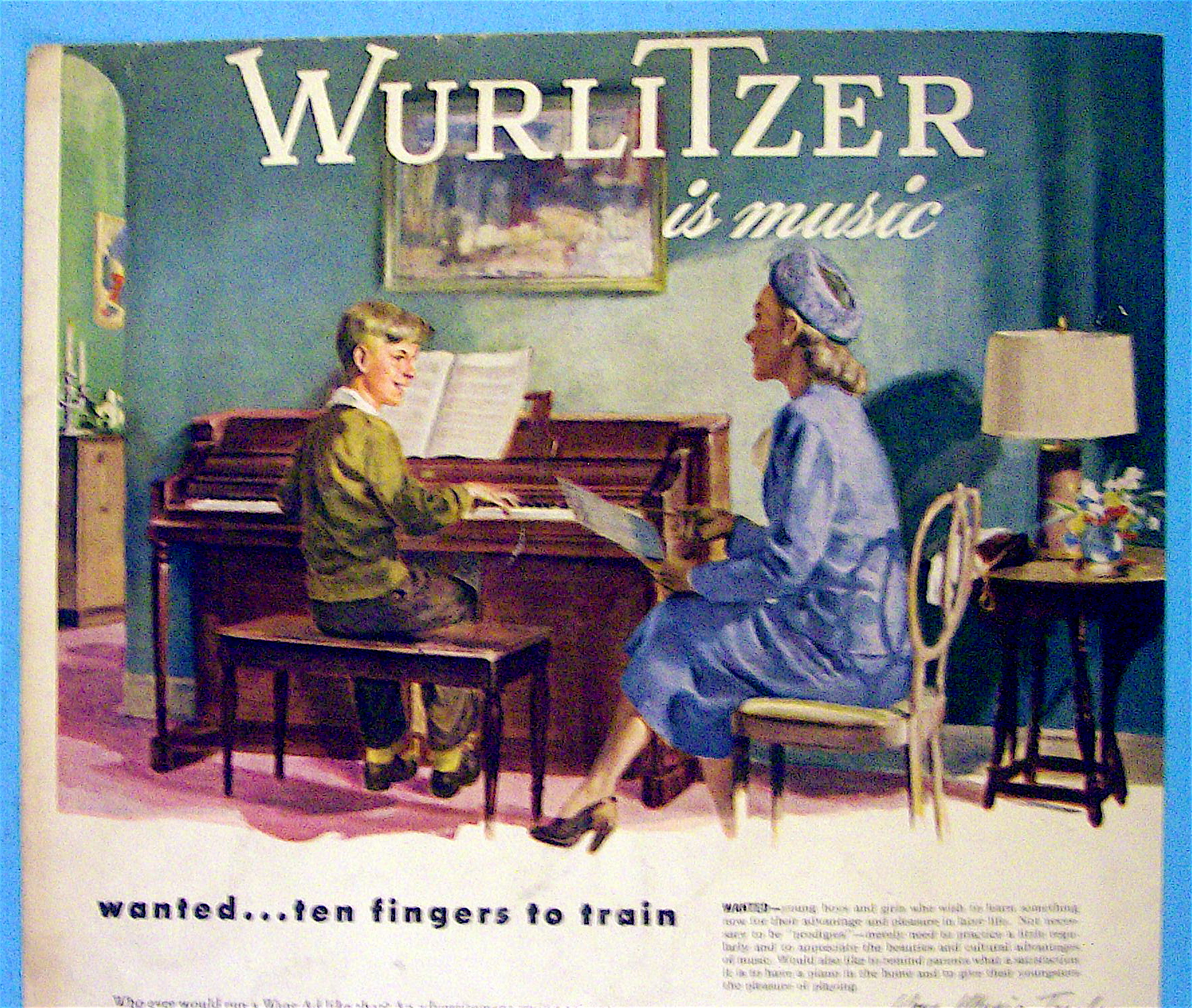 1947 Wurlitzer Piano with Woman Watching Boy Play Piano