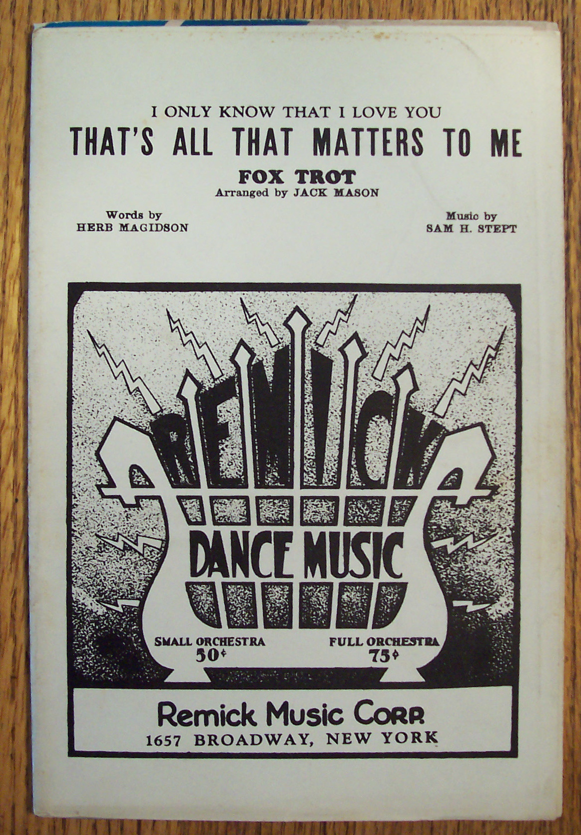 Sheet Music For 1932 That's All That Matters To Me