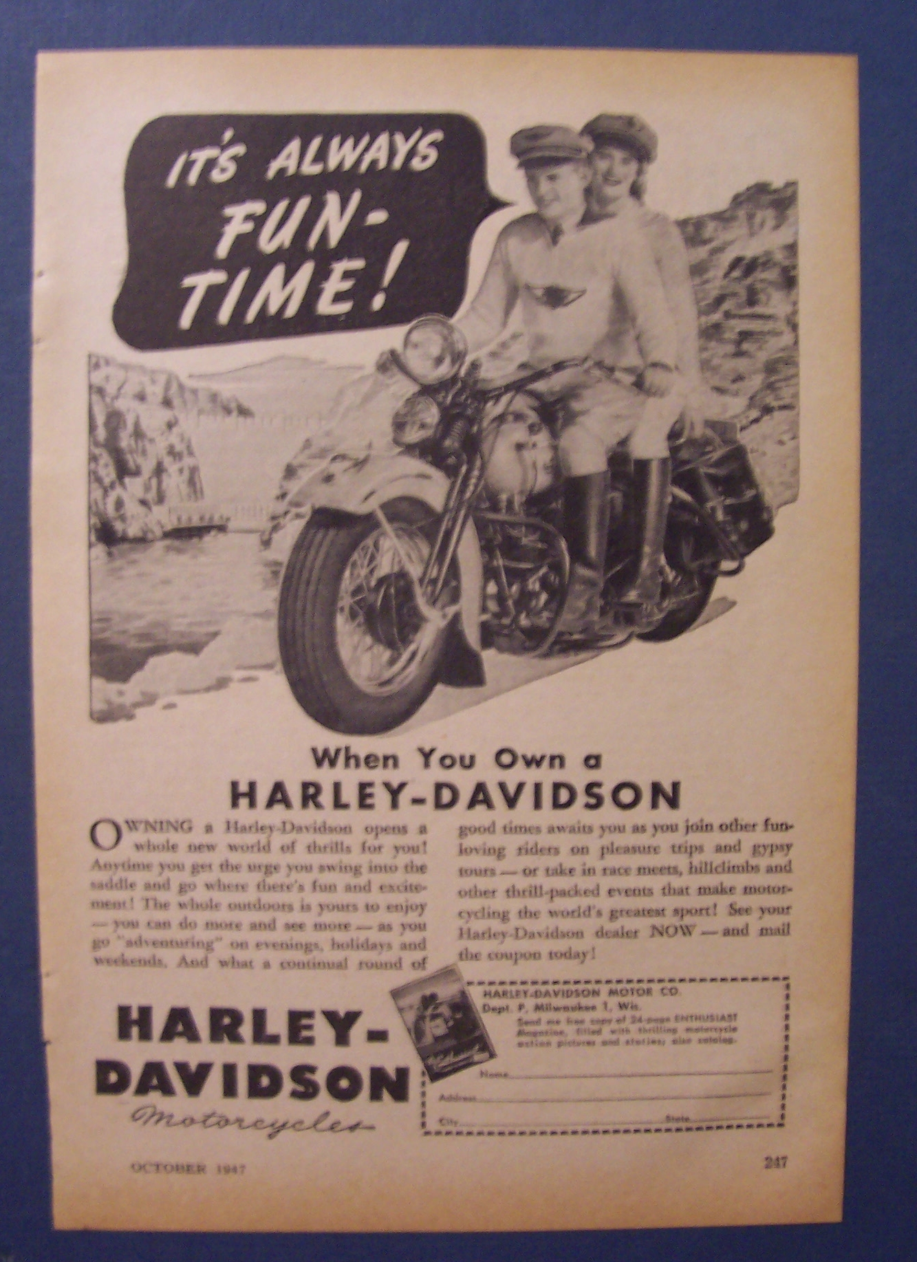 1947 Harley-Davidson Motorcycles with Man & Woman
