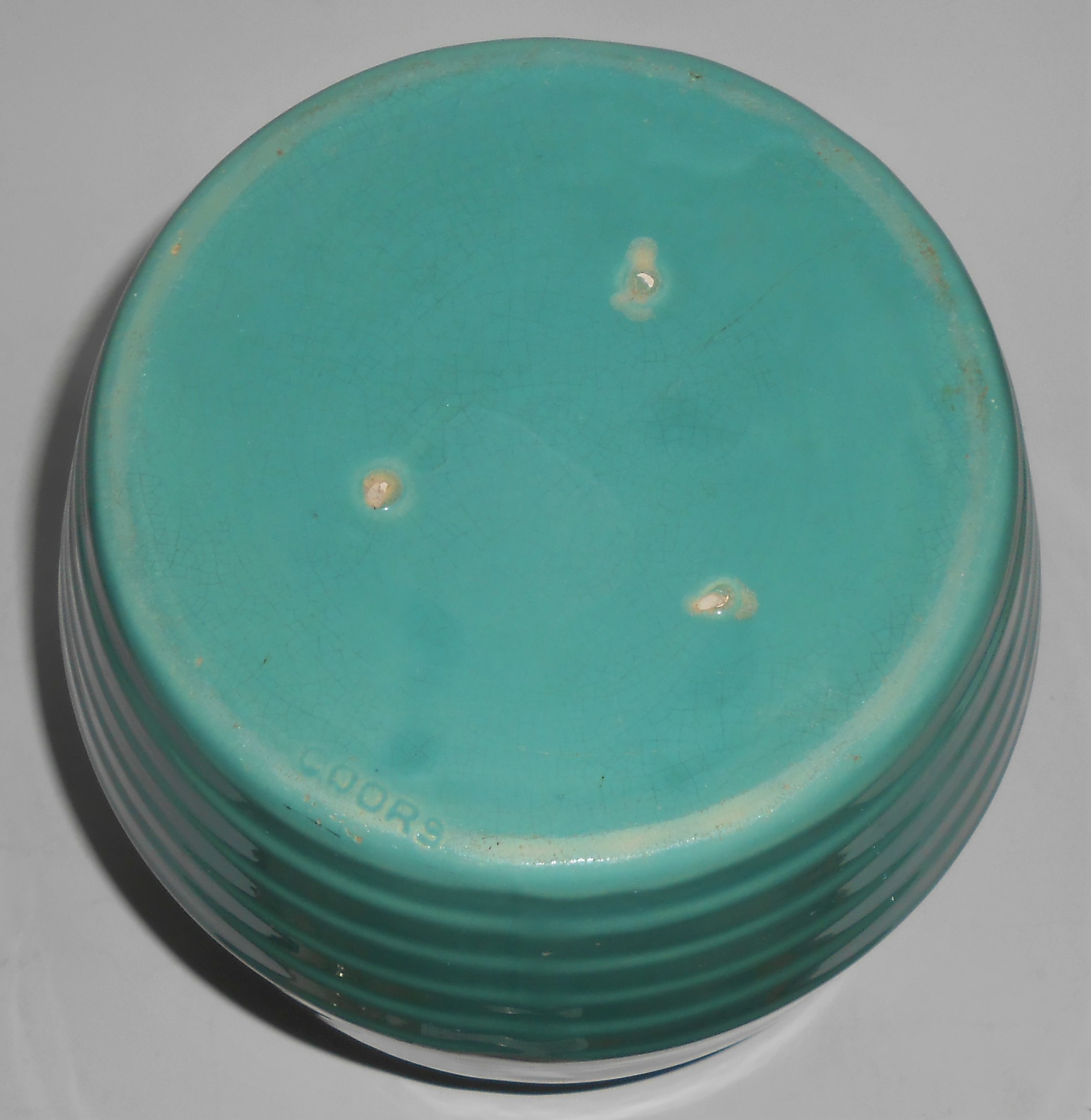 Coors Pottery Green Banded Cookie Jar