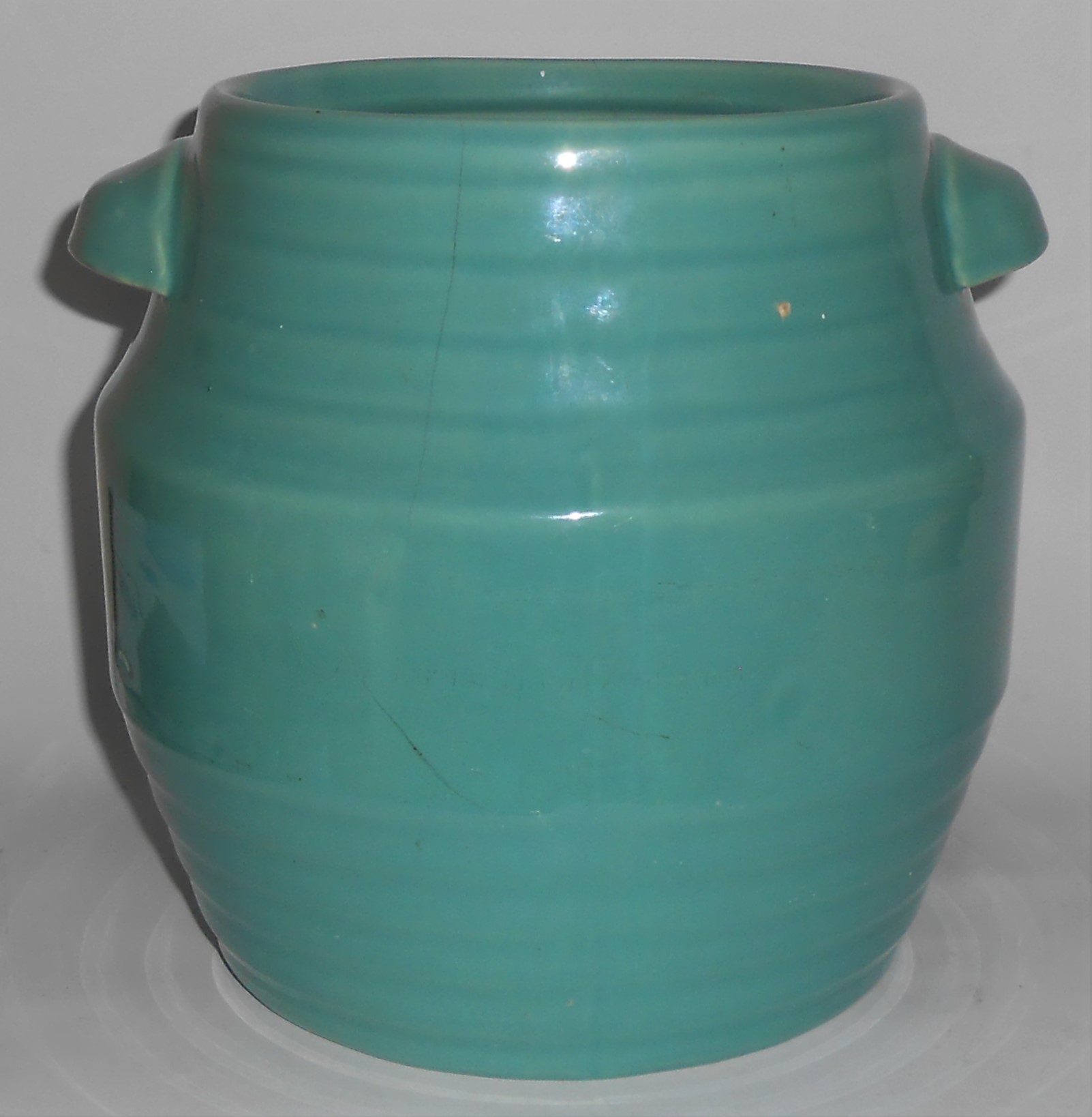 Coors Pottery Green Banded Cookie Jar