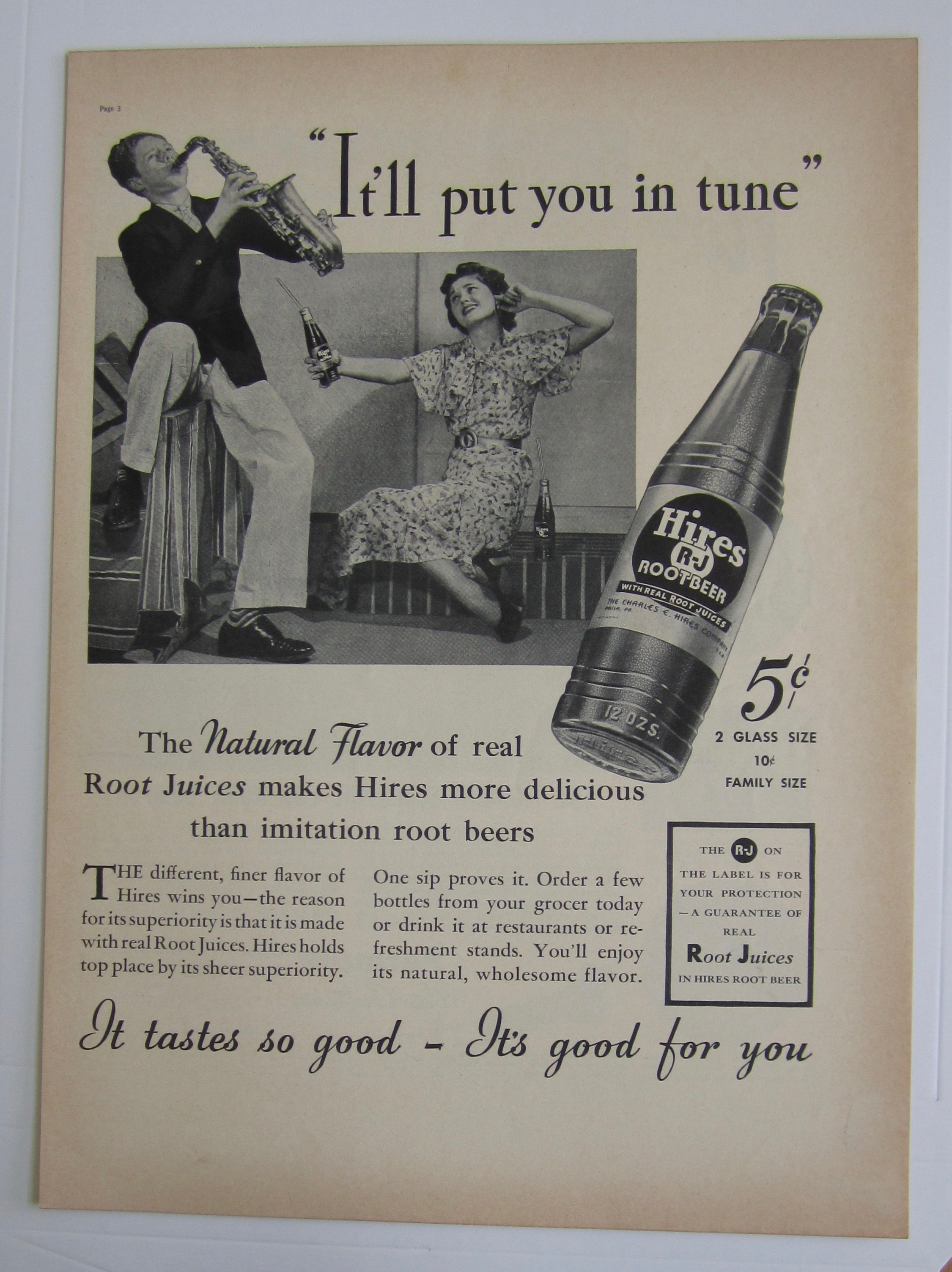 1937 Hires Root Beer with Boy Playing the Trumpet