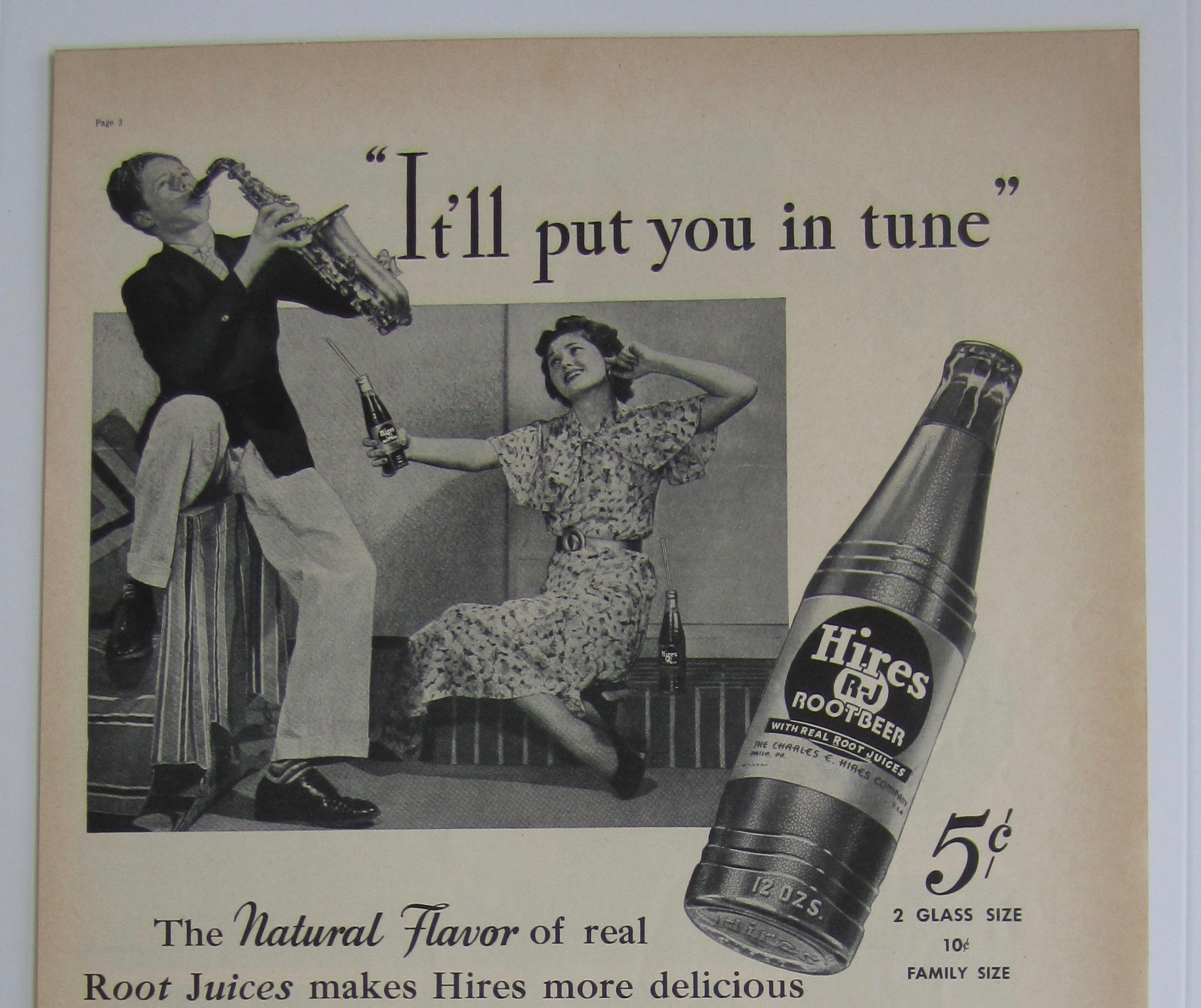 1937 Hires Root Beer with Boy Playing the Trumpet