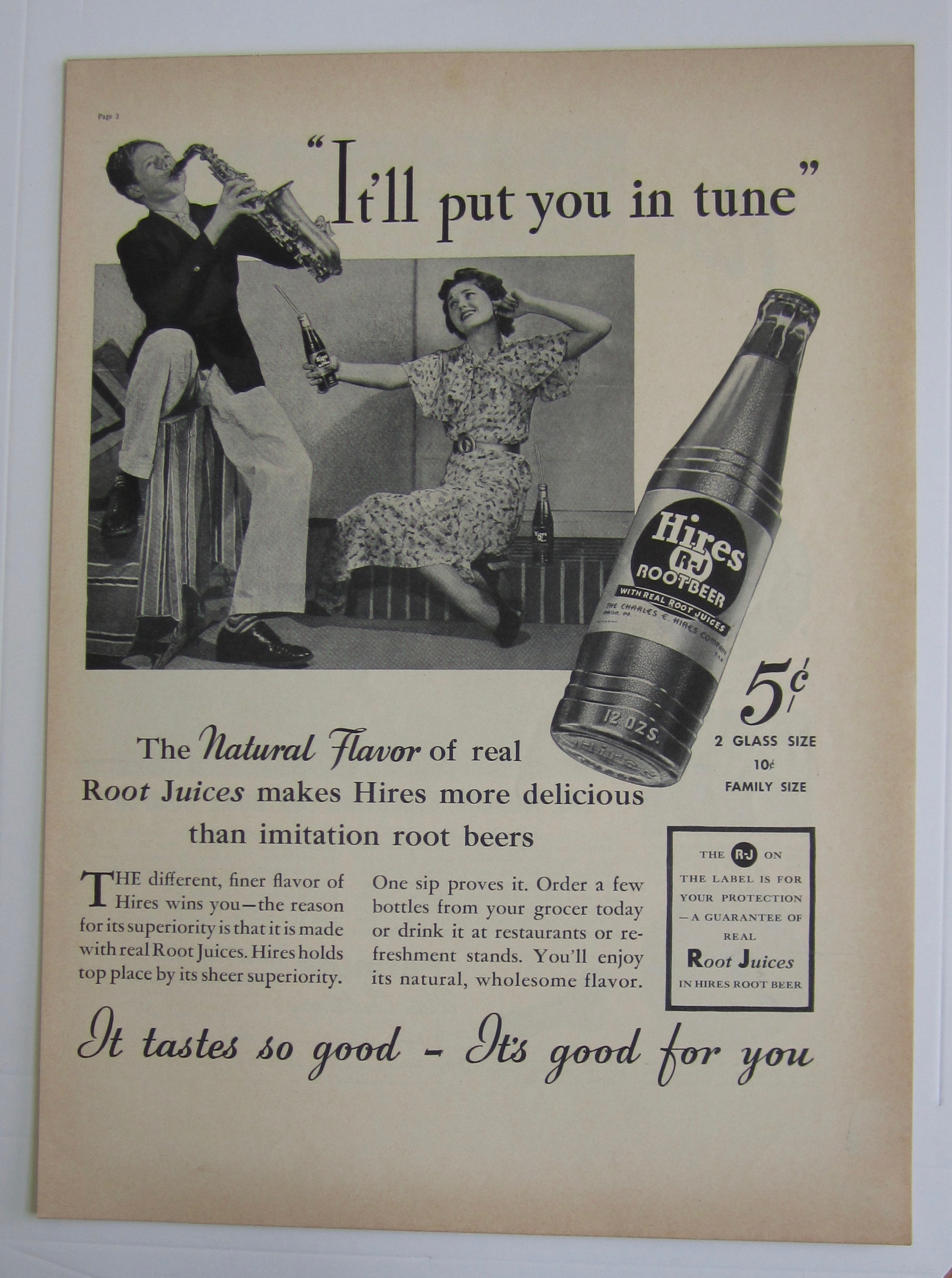 1937 Hires Root Beer with Boy Playing the Trumpet