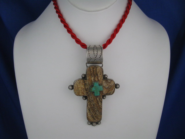ROCKI GORMAN  Sterling Silver Jasper Turquoise Cross