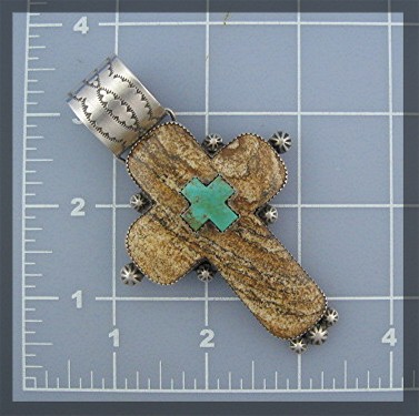 ROCKI GORMAN  Sterling Silver Jasper Turquoise Cross