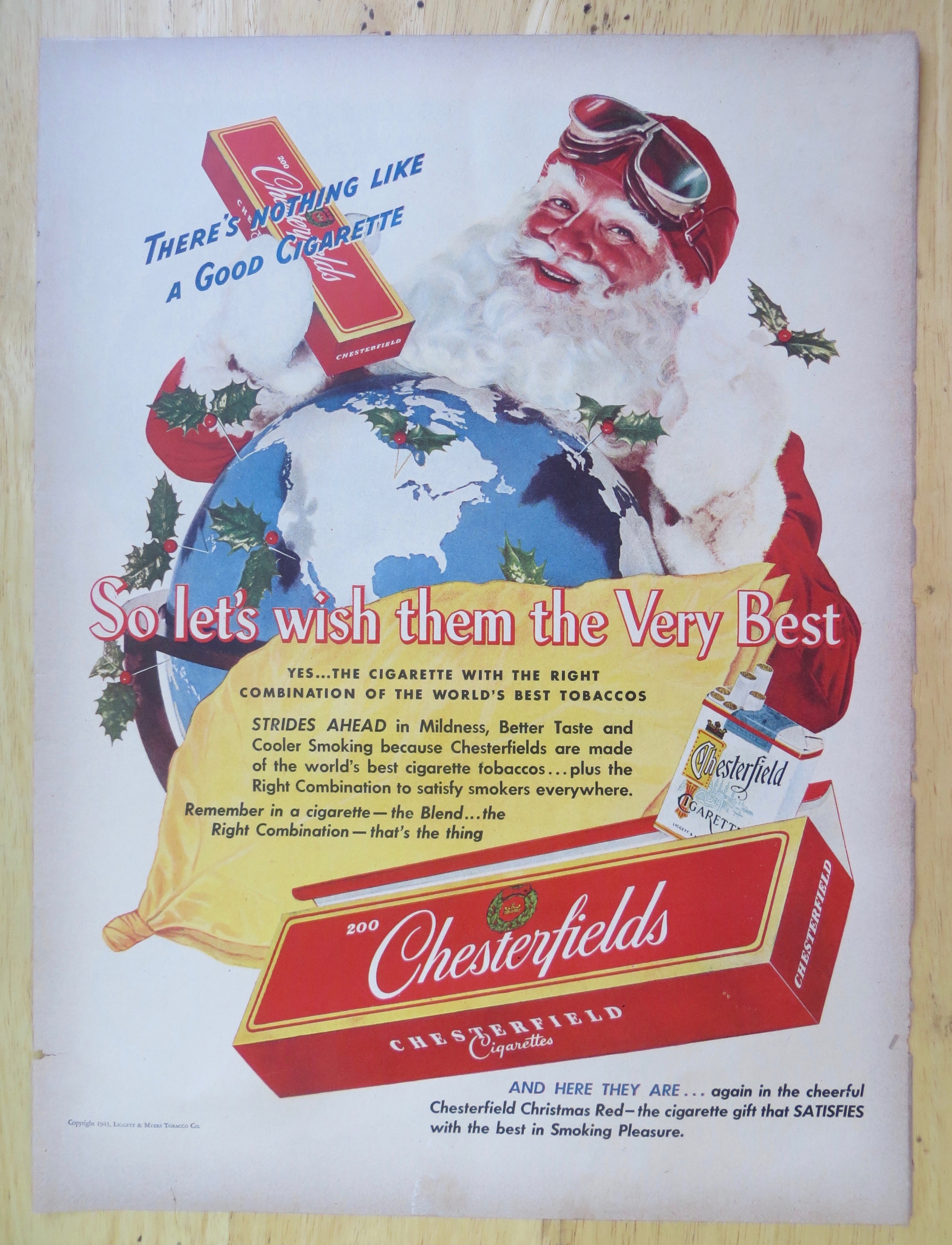 1943 Chesterfield Cigarettes with Santa Claus