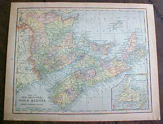 Antique Map Quebec Nova Scotia 1901