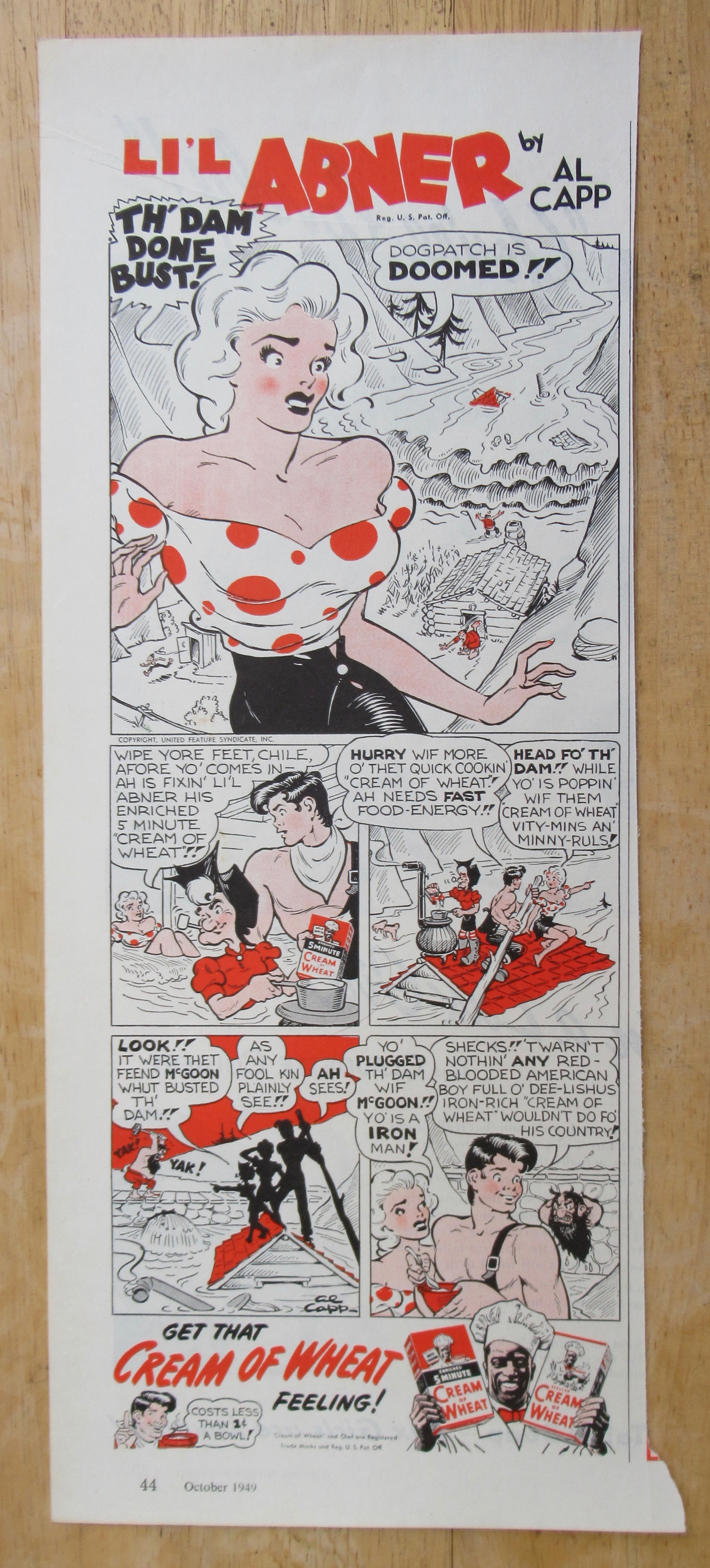 1949 Cream Of Wheat Cereal with Little Abner By Al Capp