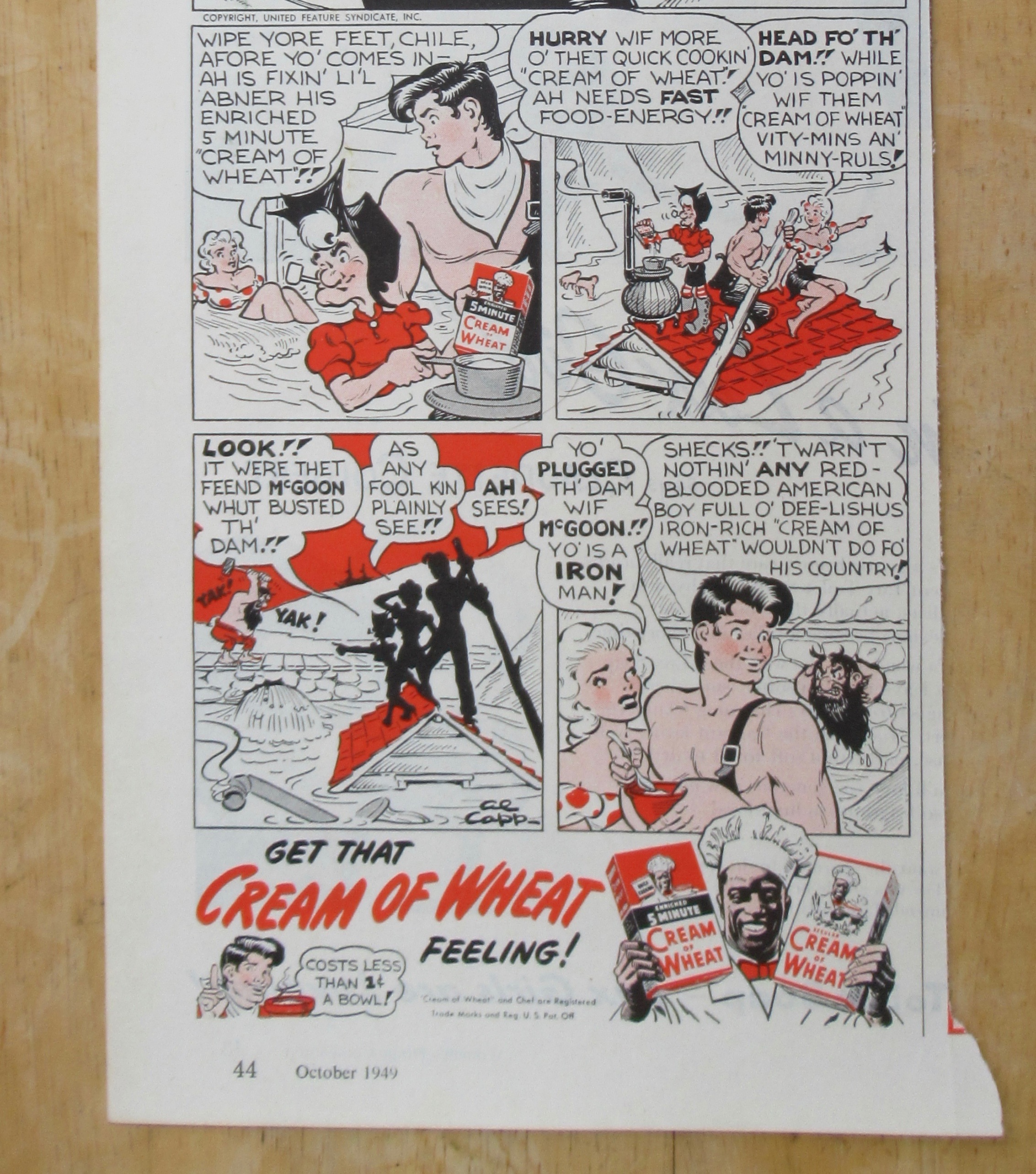 1949 Cream Of Wheat Cereal with Little Abner By Al Capp