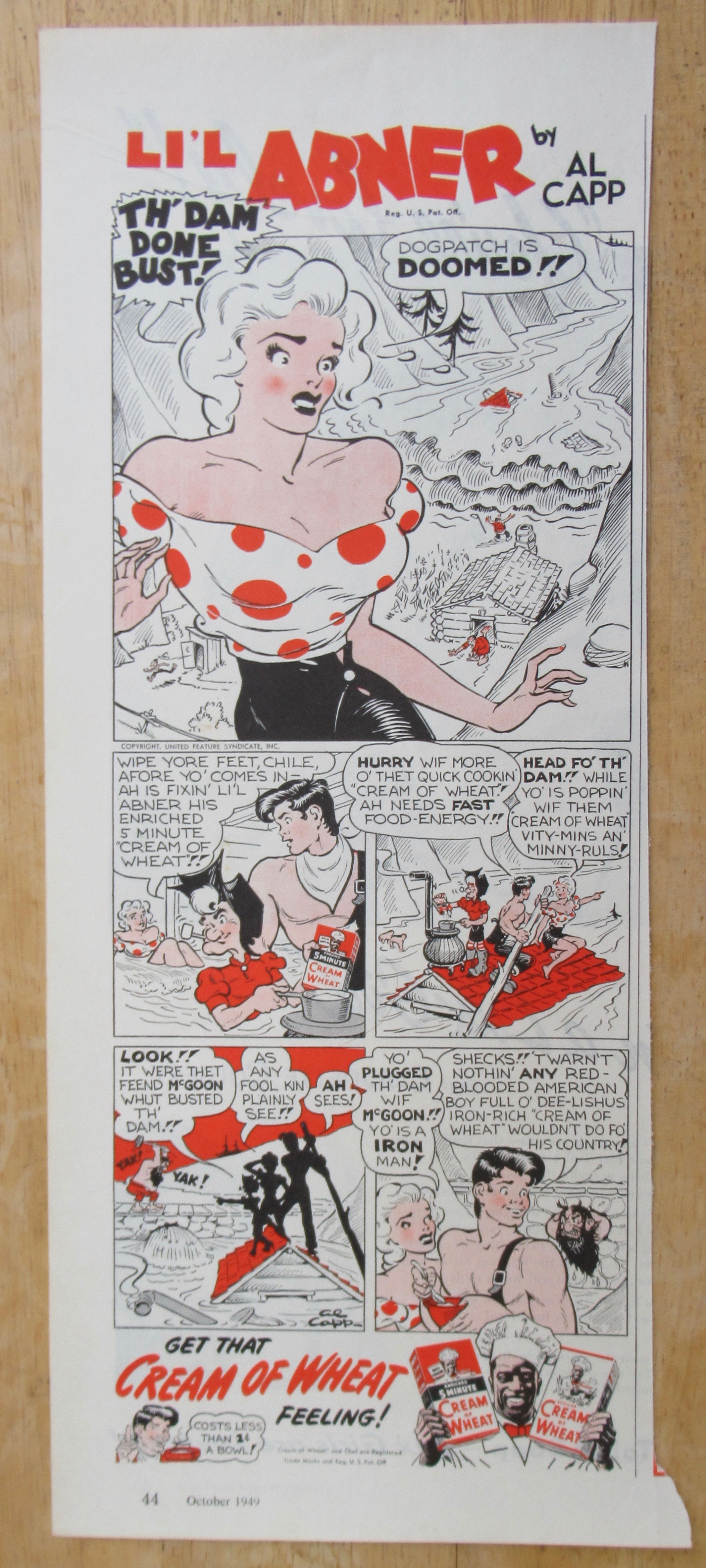 1949 Cream Of Wheat Cereal with Little Abner By Al Capp