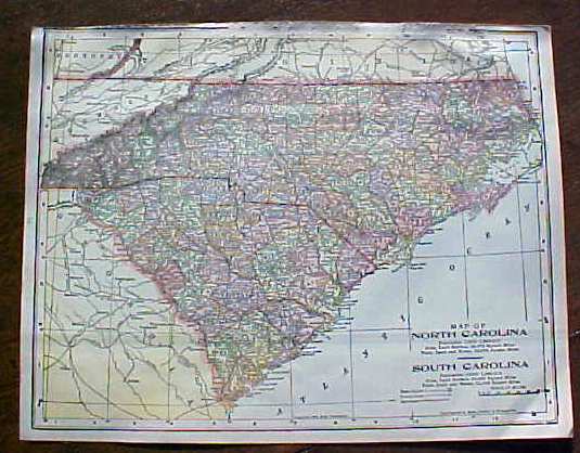 Antique Map North & South Carolina Georgia 1906
