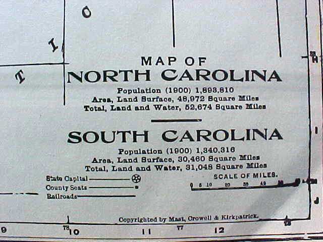 Antique Map North & South Carolina Georgia 1906