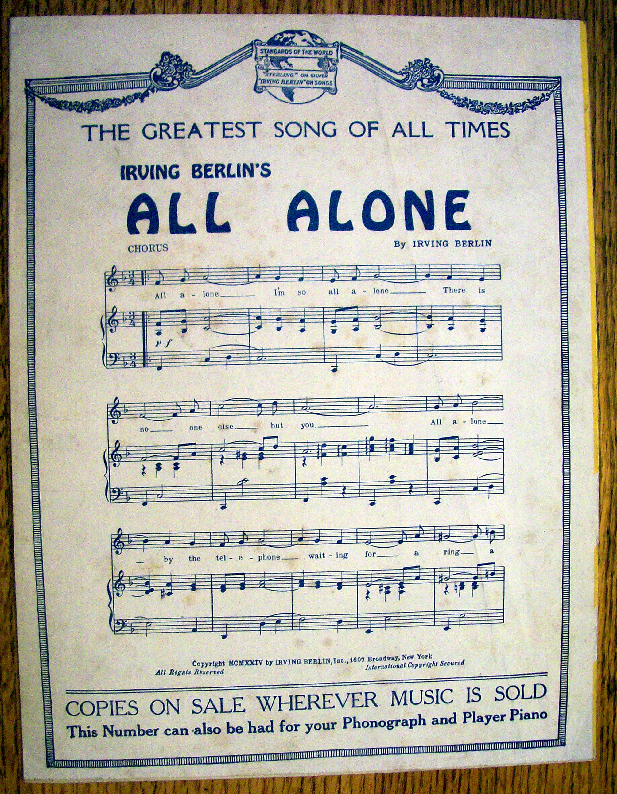 Sheet Music For 1914 Irving Berlin's Listening