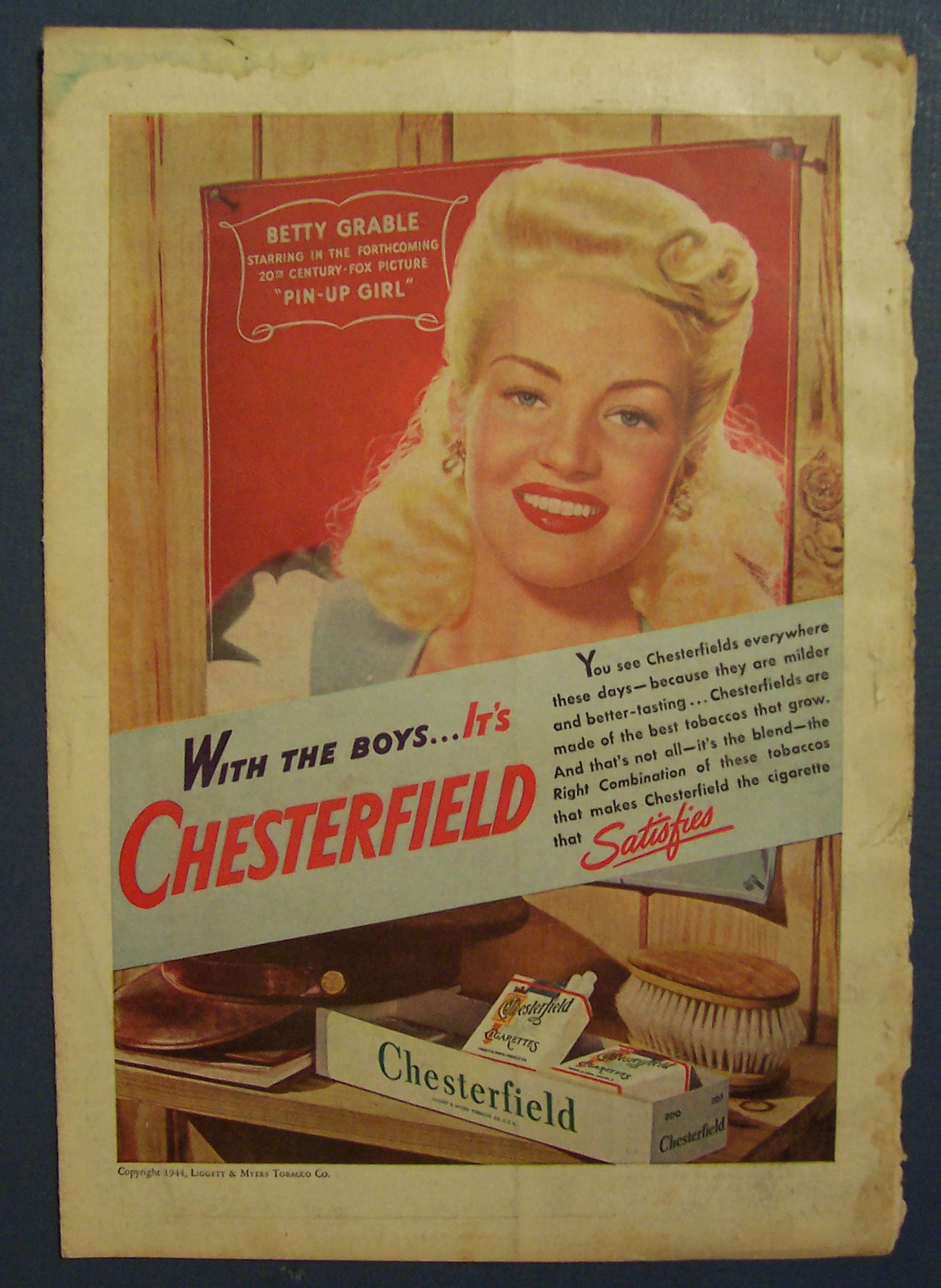 1944 Chesterfield Cigarettes with Betty Grable