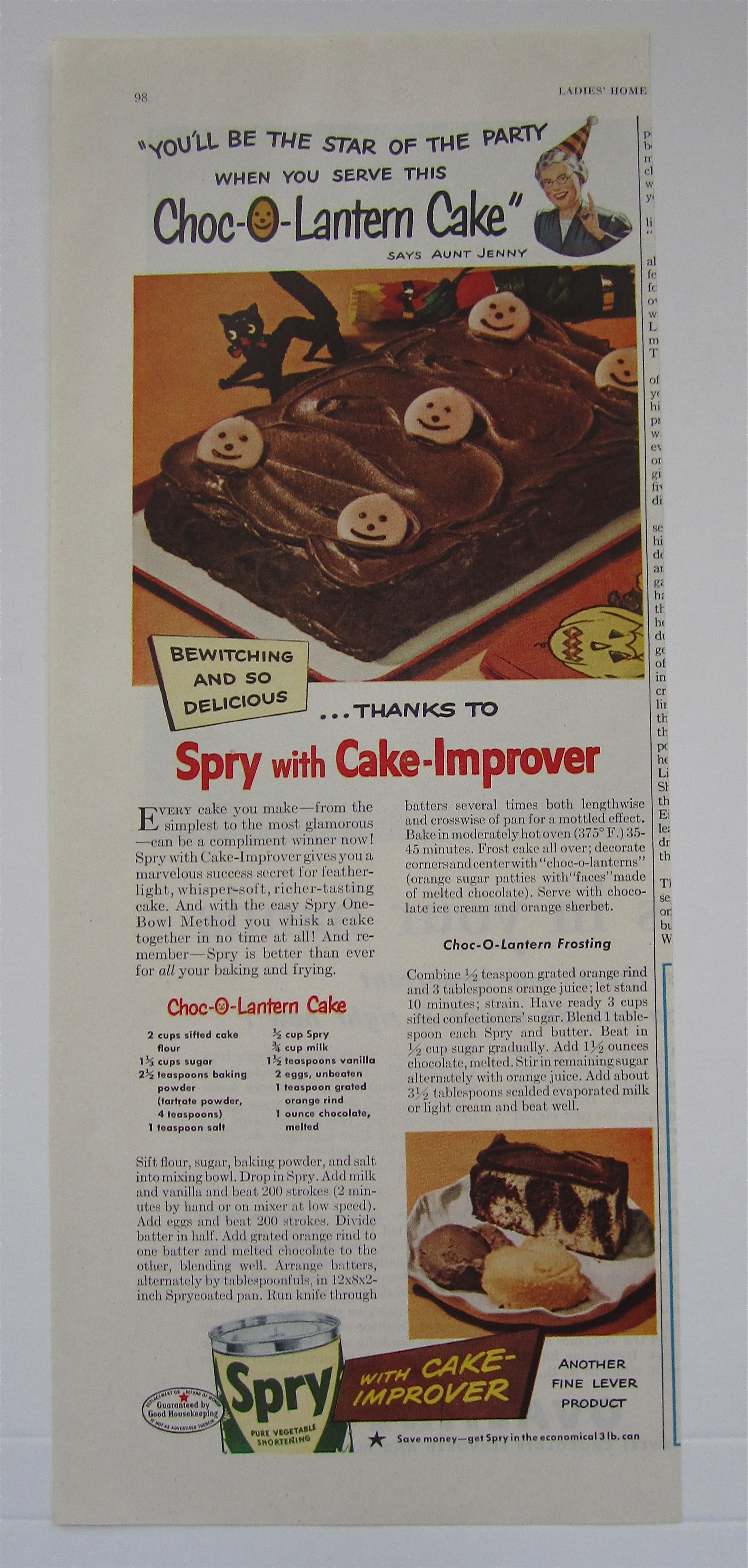 1948 Spry Vegetable Shortening with Choc O Lantern Cake