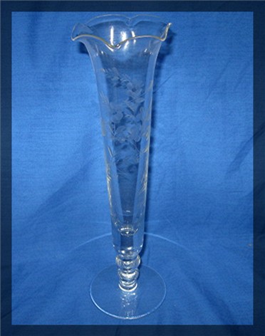 Flower Vase, etched glass footed