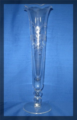 Flower Vase, etched glass footed