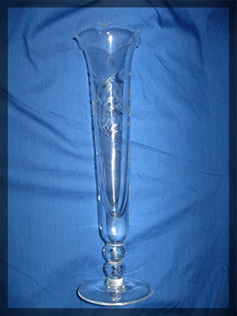 Flower Vase, etched glass footed