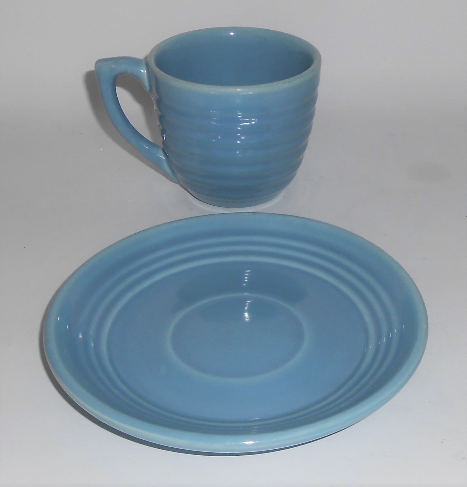 Bauer Pottery Ring Ware 3rd Period Lt Blue Cup & Saucer