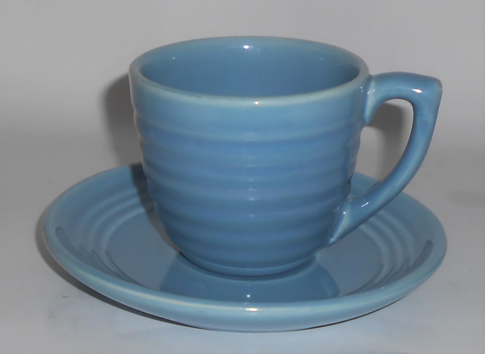 Bauer Pottery Ring Ware 3rd Period Lt Blue Cup & Saucer