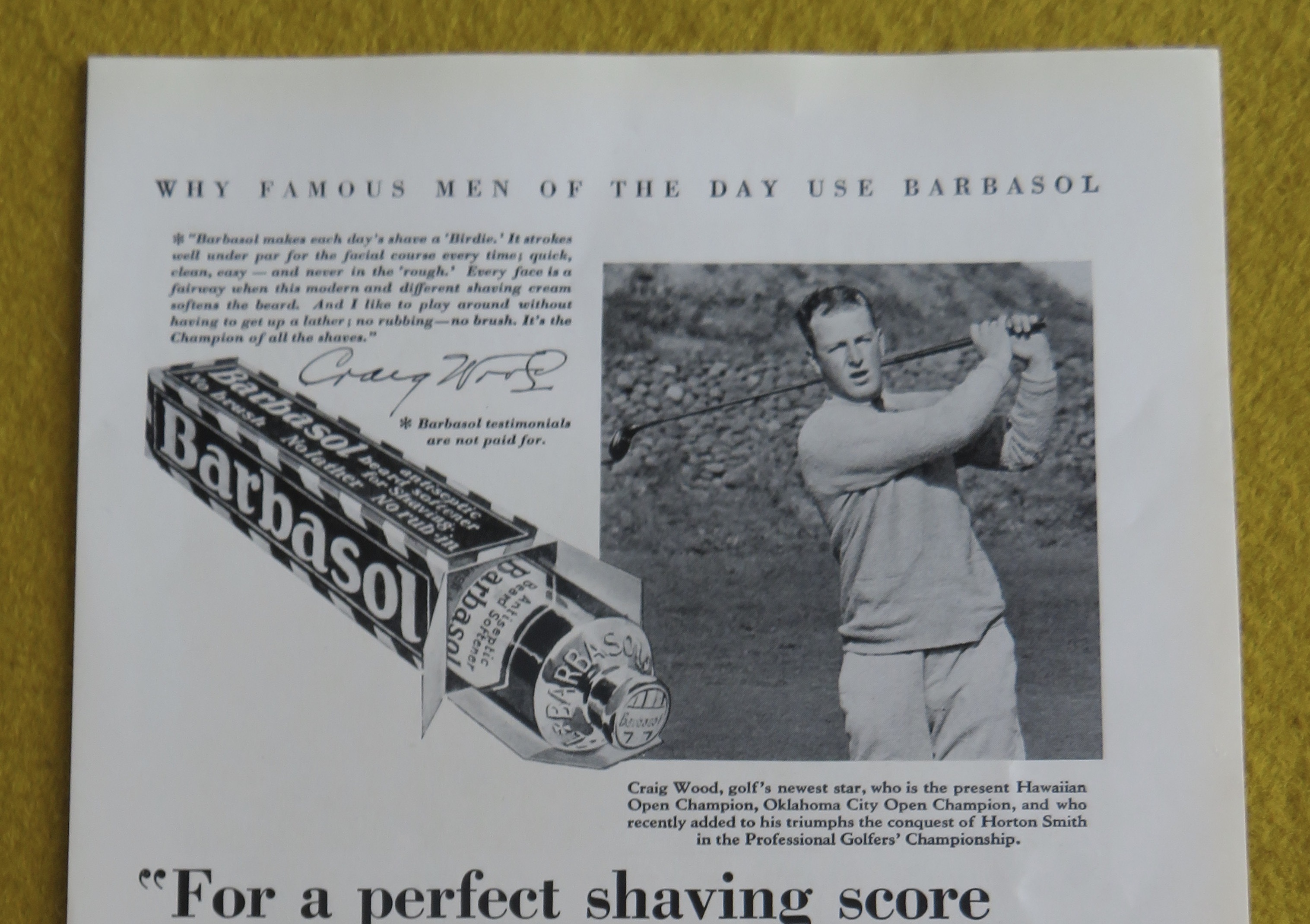 1930 Barbasol with Golf's Newest Star Craig Wood