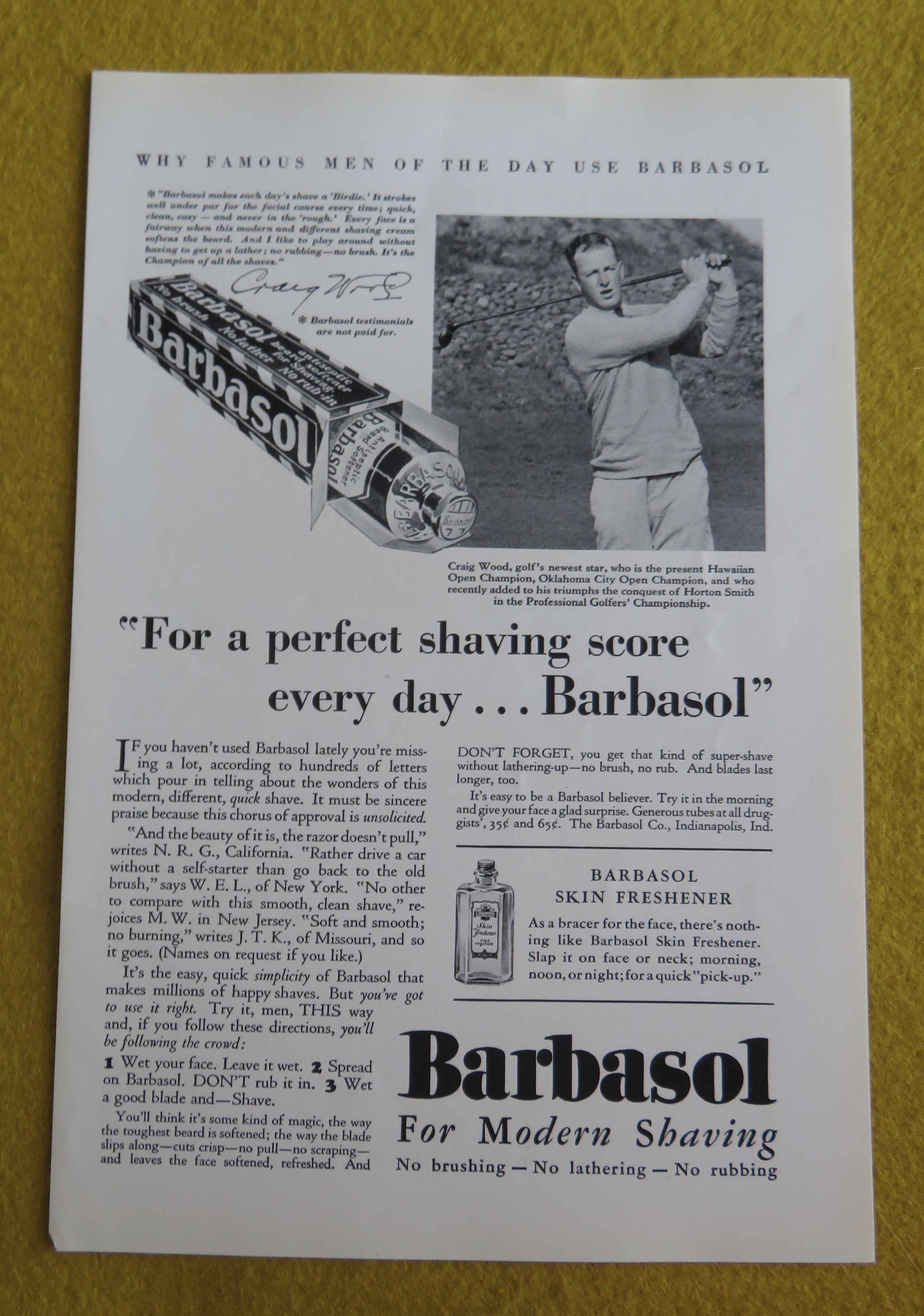 1930 Barbasol with Golf's Newest Star Craig Wood