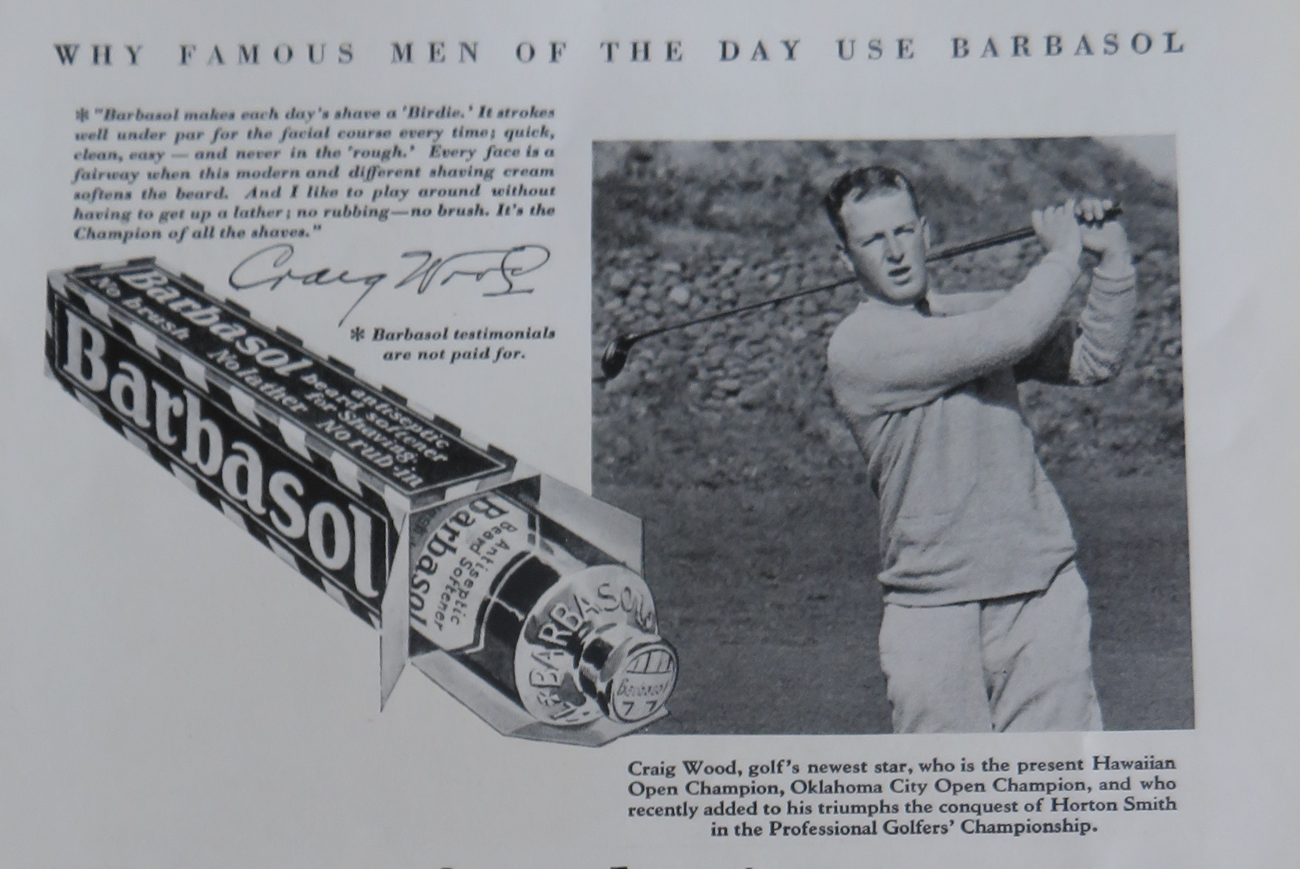 1930 Barbasol with Golf's Newest Star Craig Wood